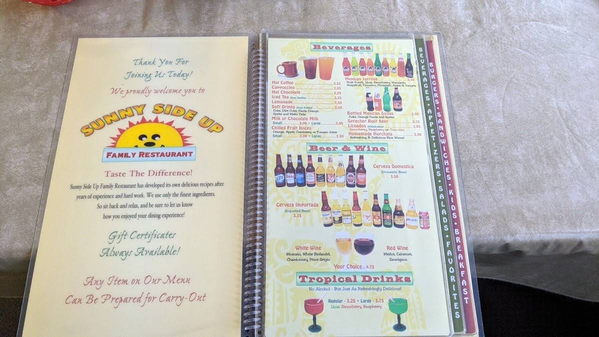Menu at Sunny Side Up Family Restaurant, Dousman
