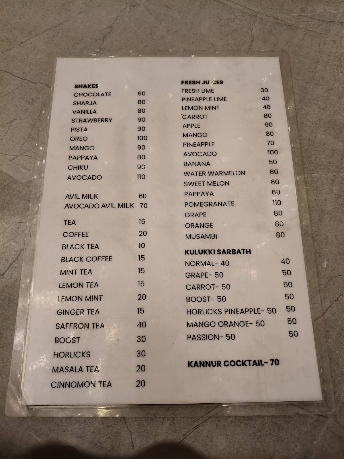 Take Off Cafe menu