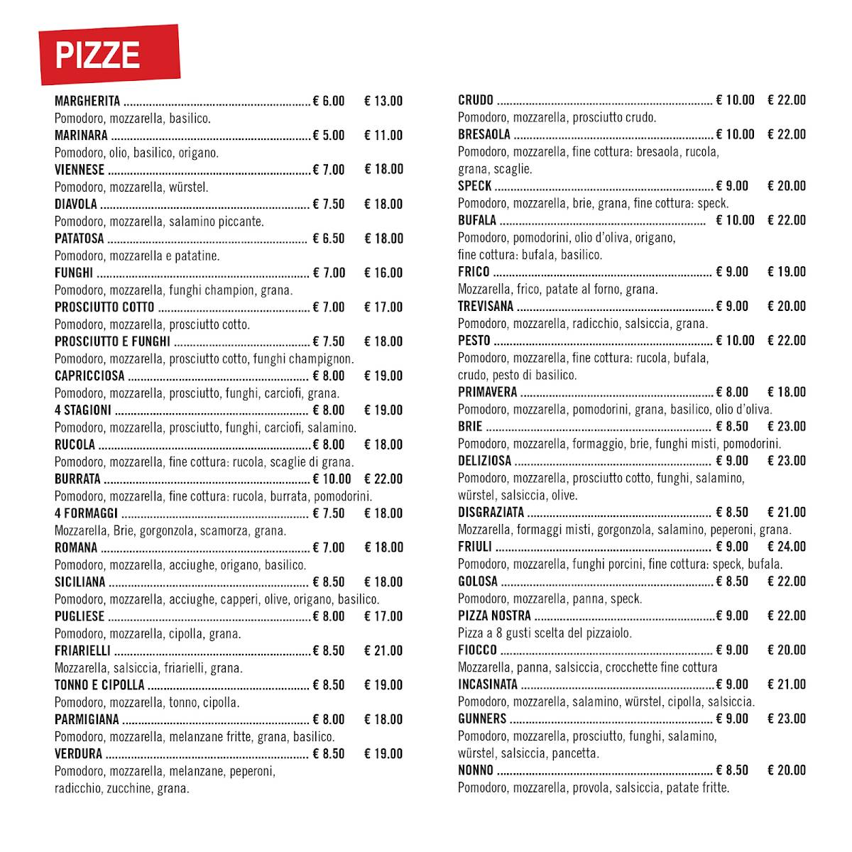 Menu di Tarantella 