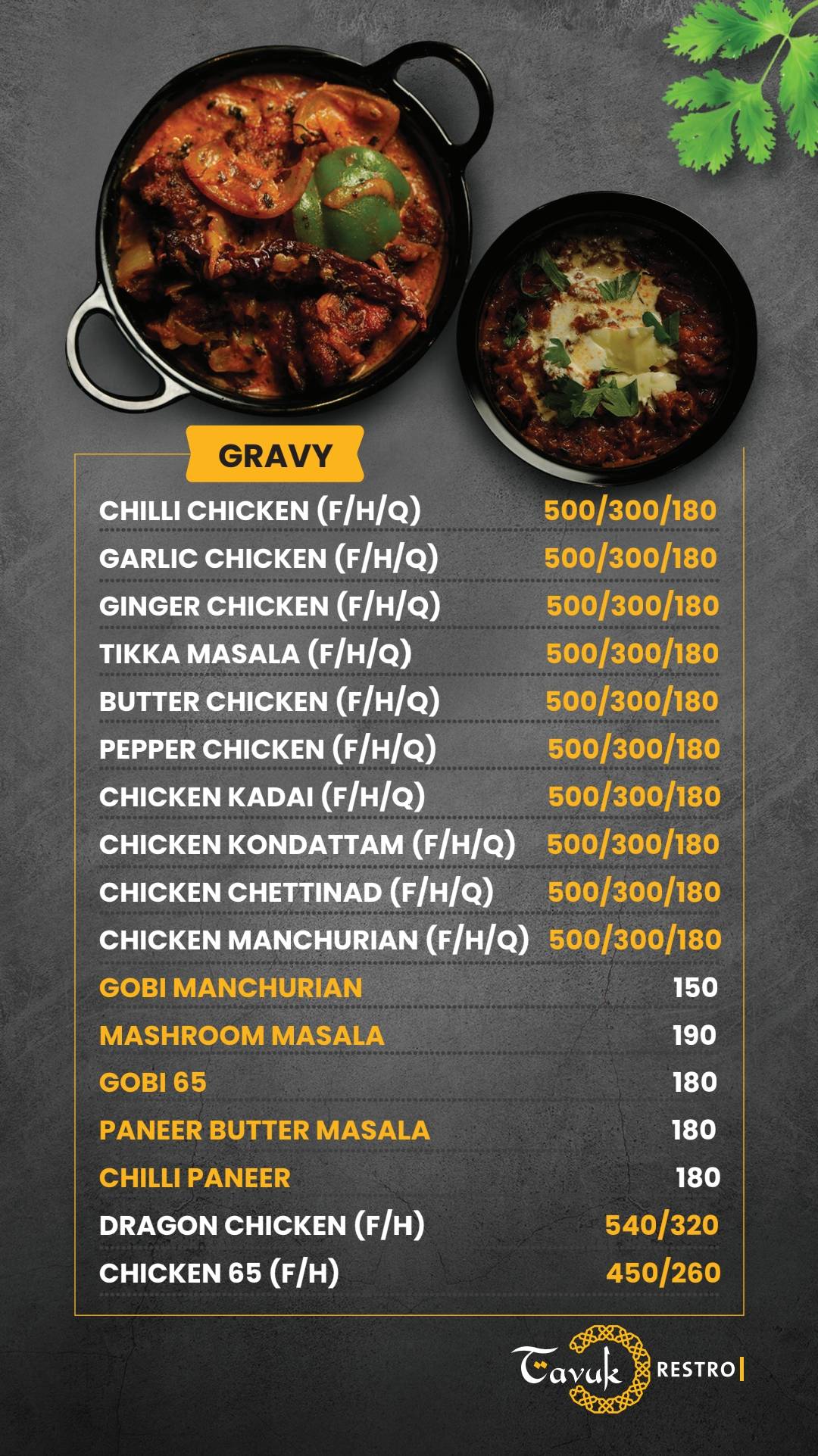 Tavuk Restro Eranhipalam menu