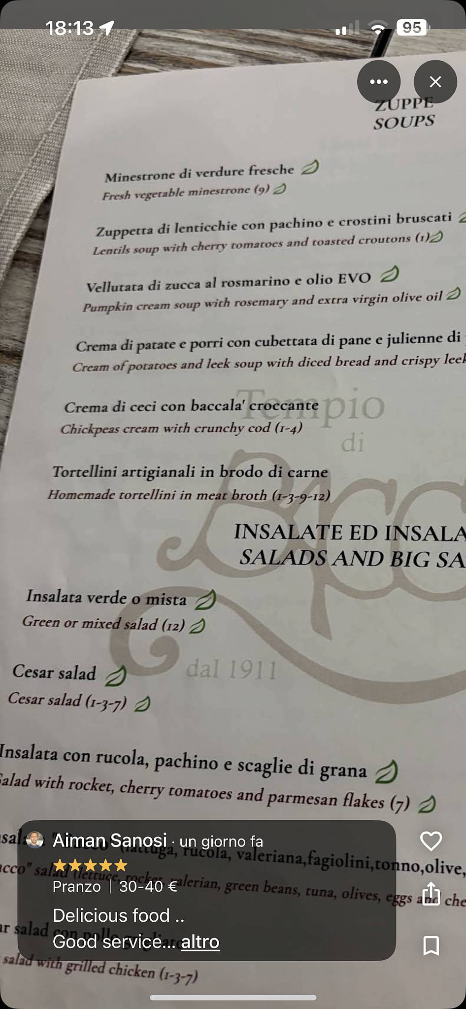 Menu di Tempio di Bacco Storico Ristorante 