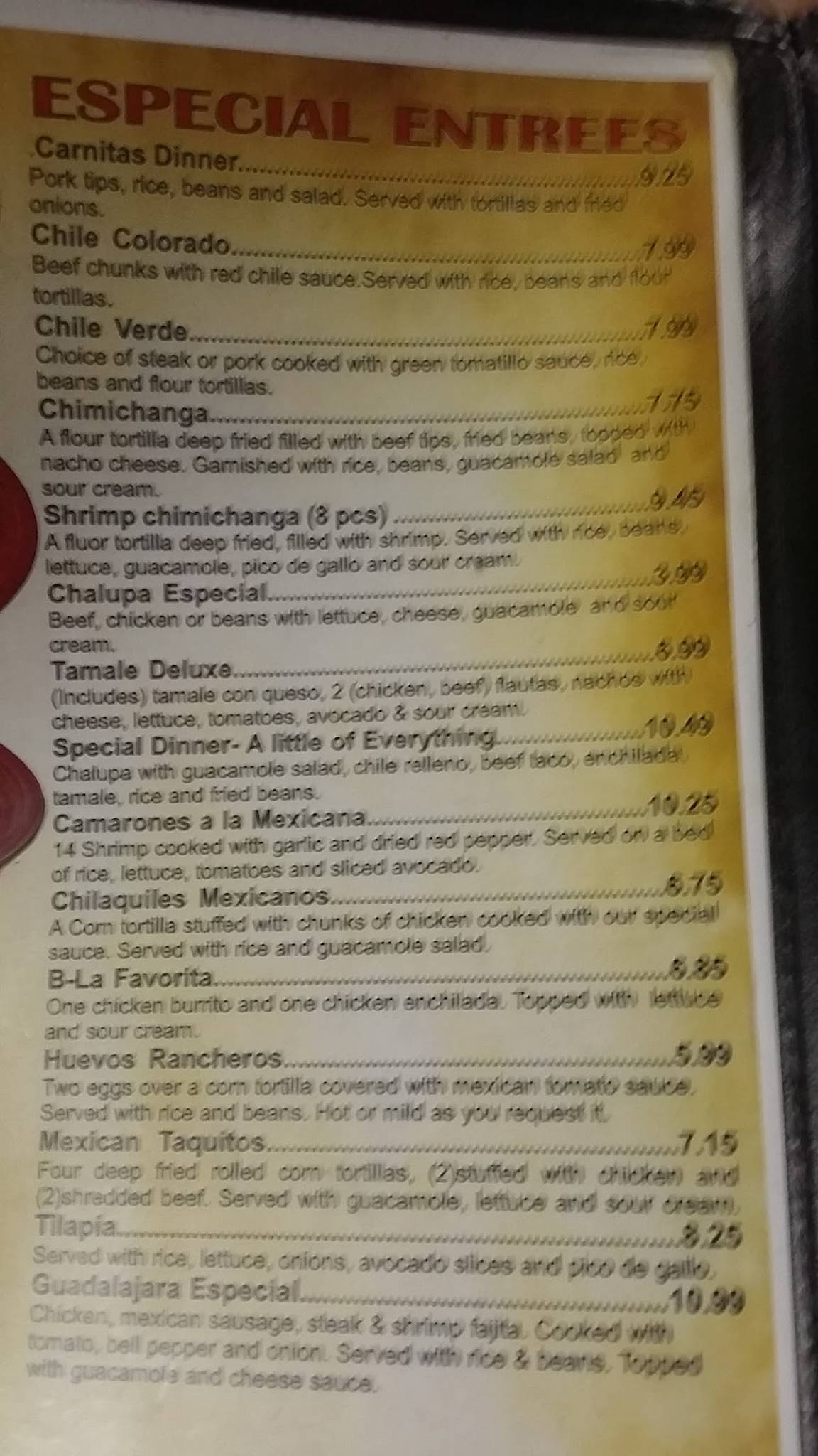 Menu at Tequila Jalisco Mexican Restaurant, Knob Noster