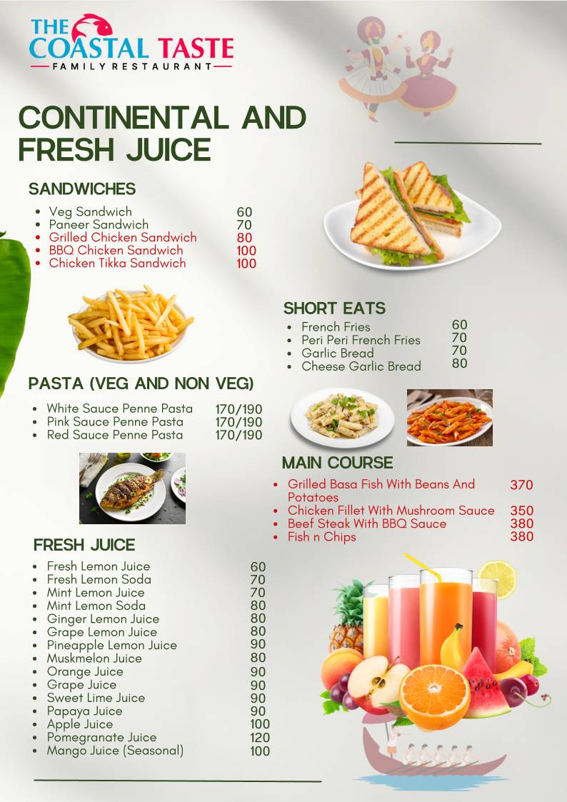 The Coastal Taste Family Restaurant menu