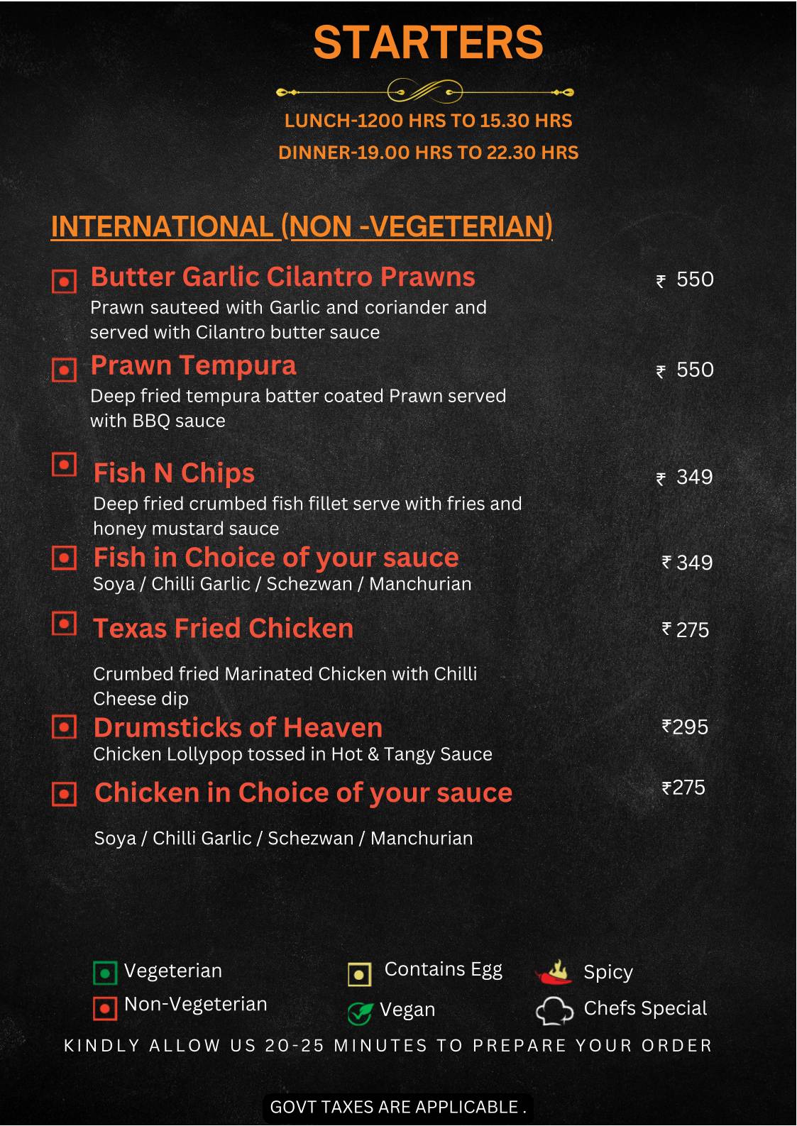 The Food Castle menu