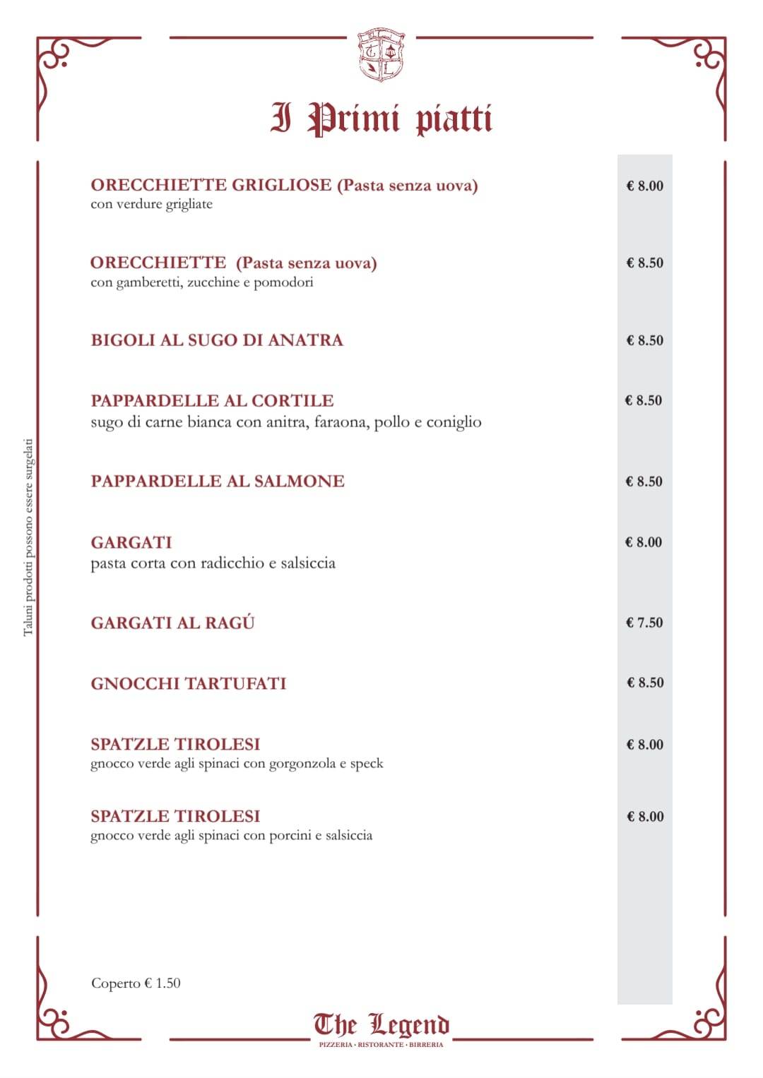 Menu di The Legend 
