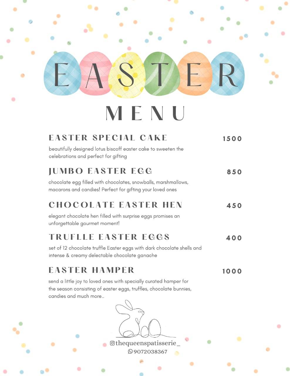 The Queens Patisserie menu