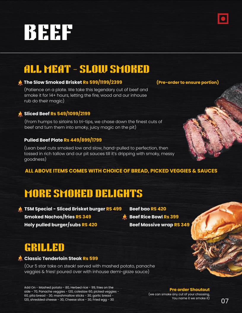 The Smoke Meister menu