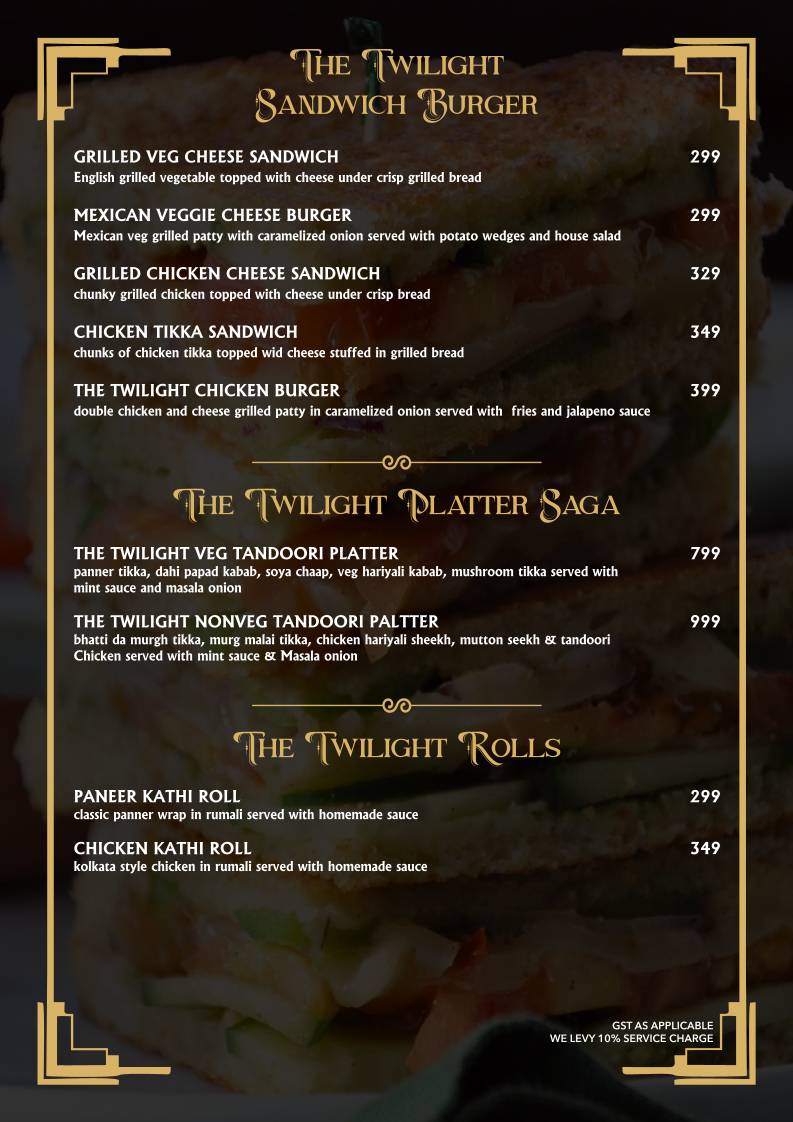 The Twilight Kitchen And Bar menu