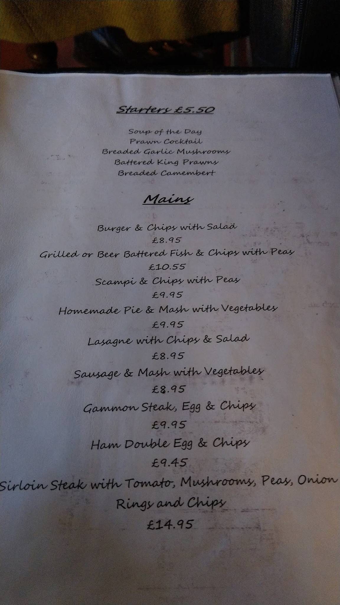 Menu at The Waggon & Horses restaurant, Castle Hedingham