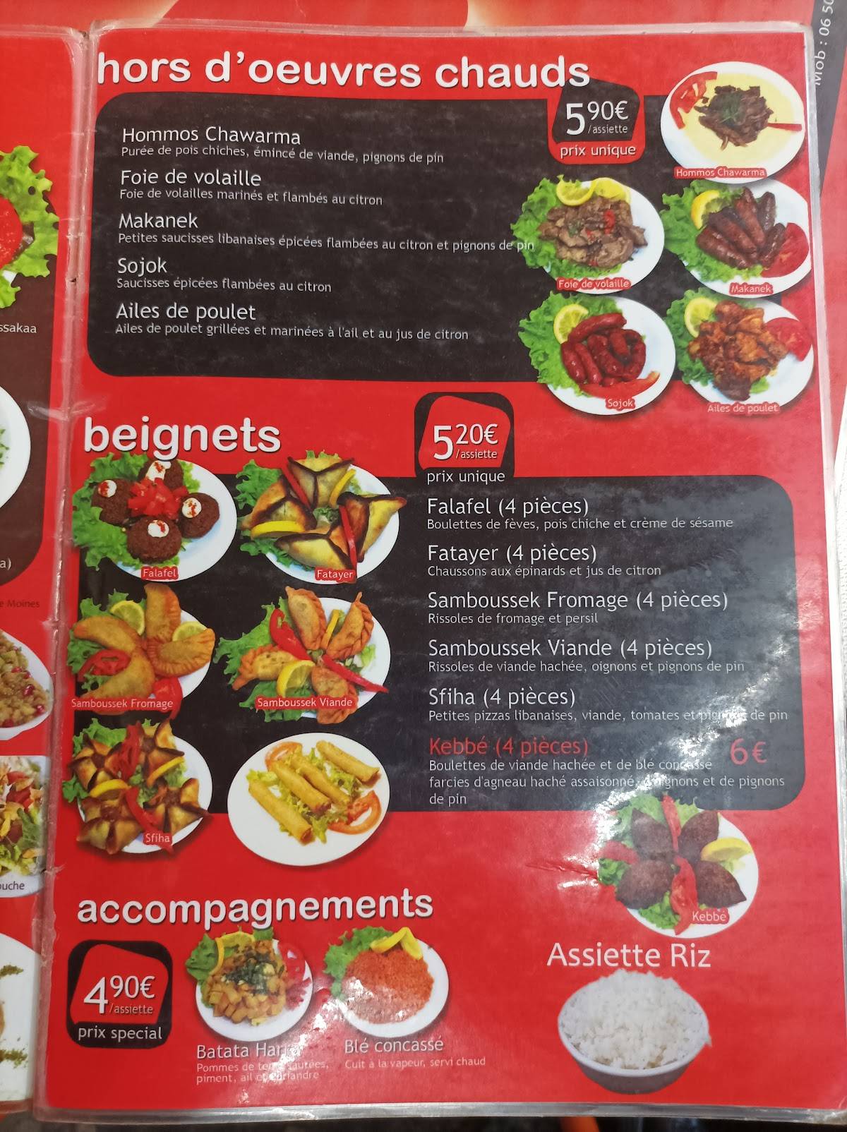 Menu de Restaurant Tilal