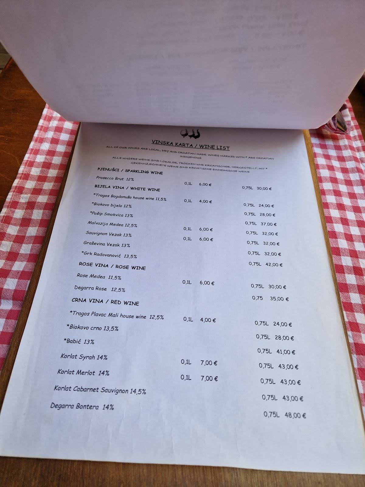 Menu di Restaurant Tragos 