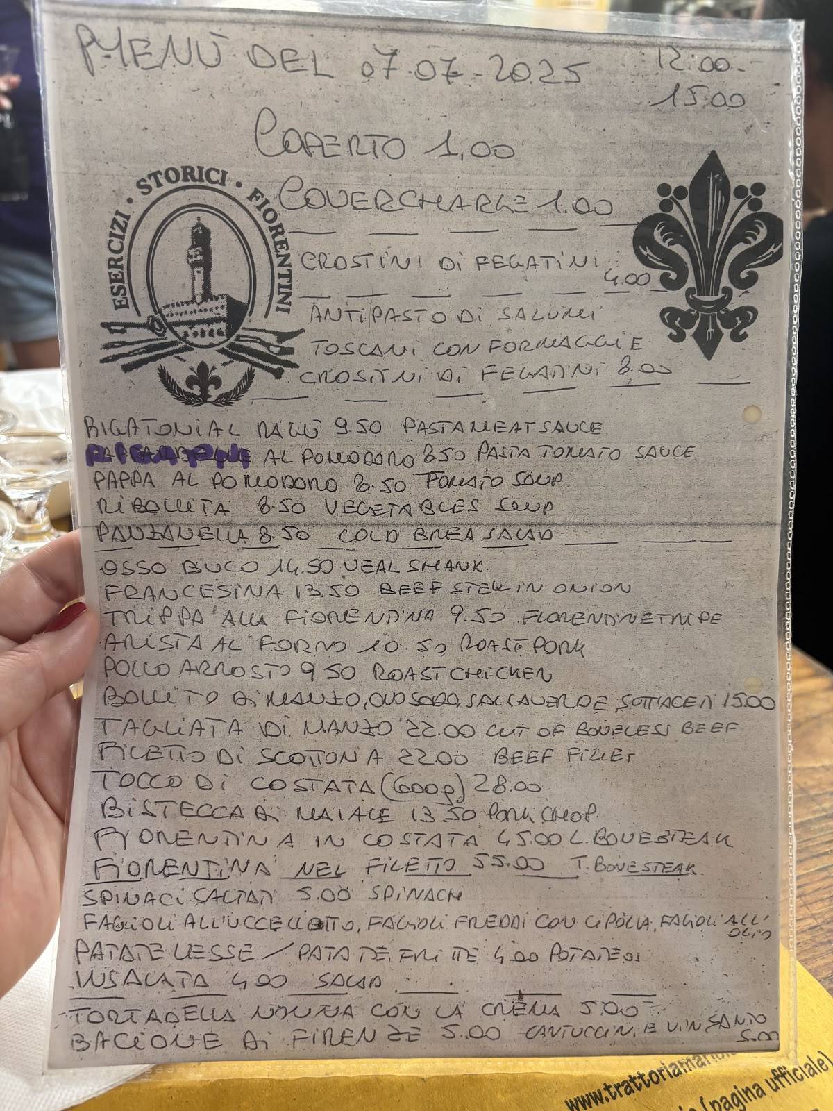 Menu di Trattoria Mario 