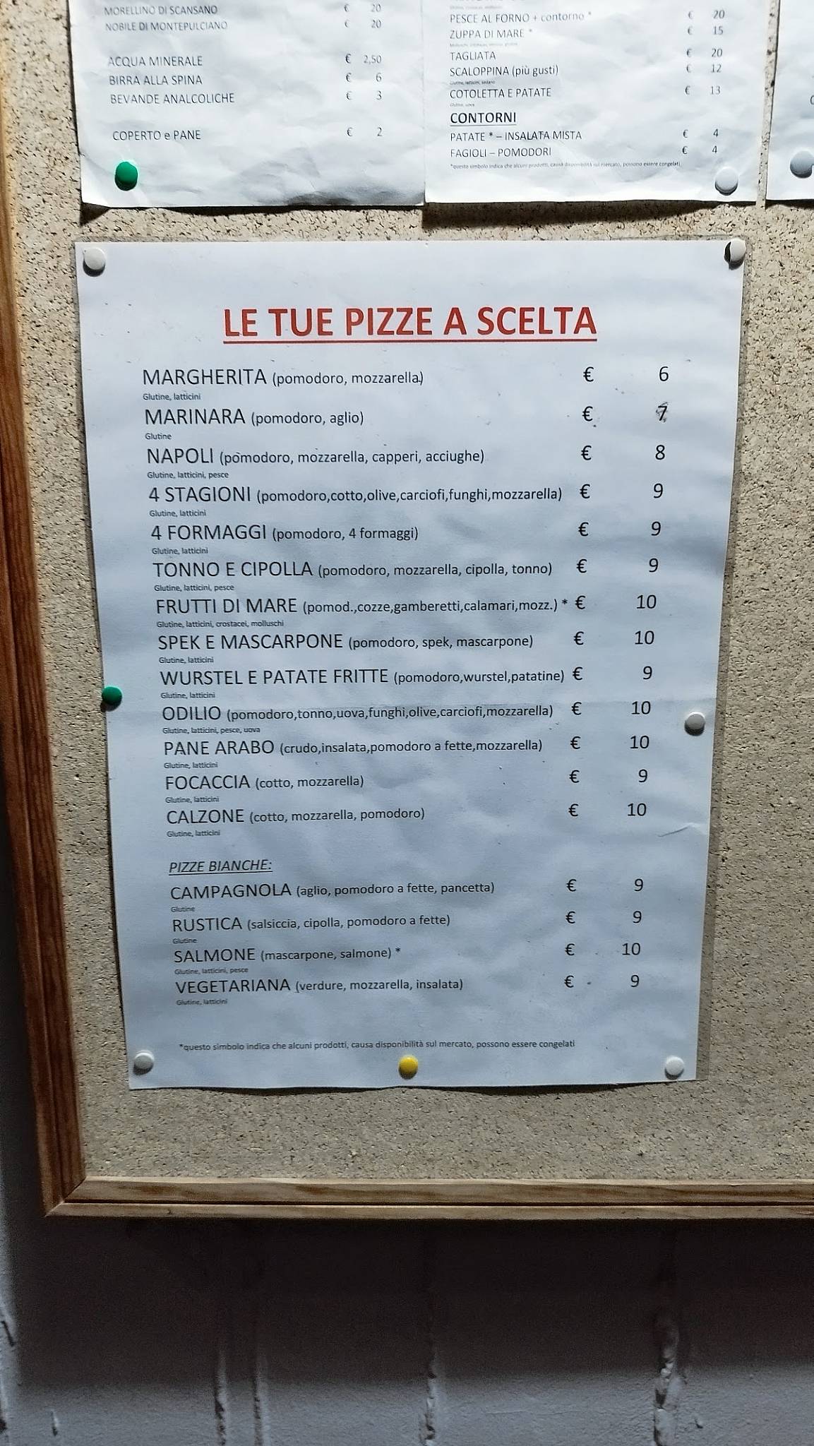 Menu di Trattoria Pizzeria Odilio 