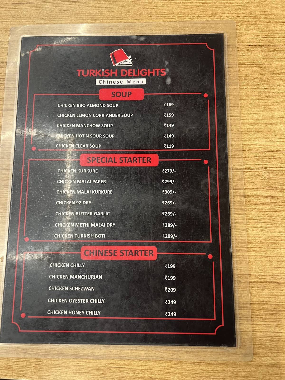 Turkish Delights menu