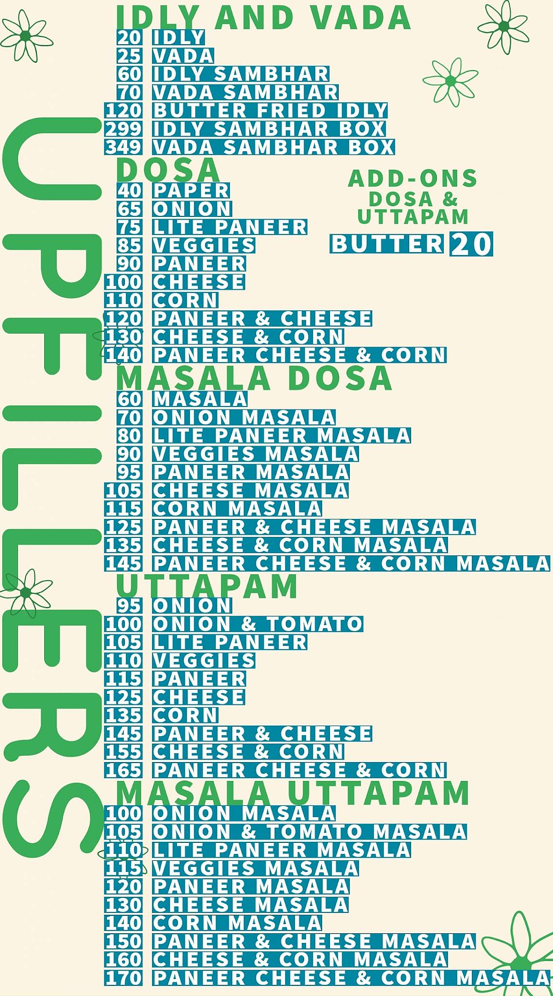 UP Fillers menu
