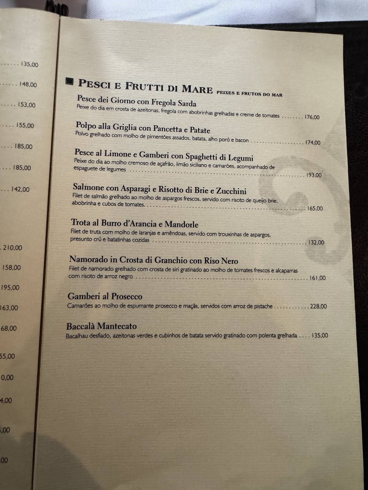 Vicolo Nostro cardápio