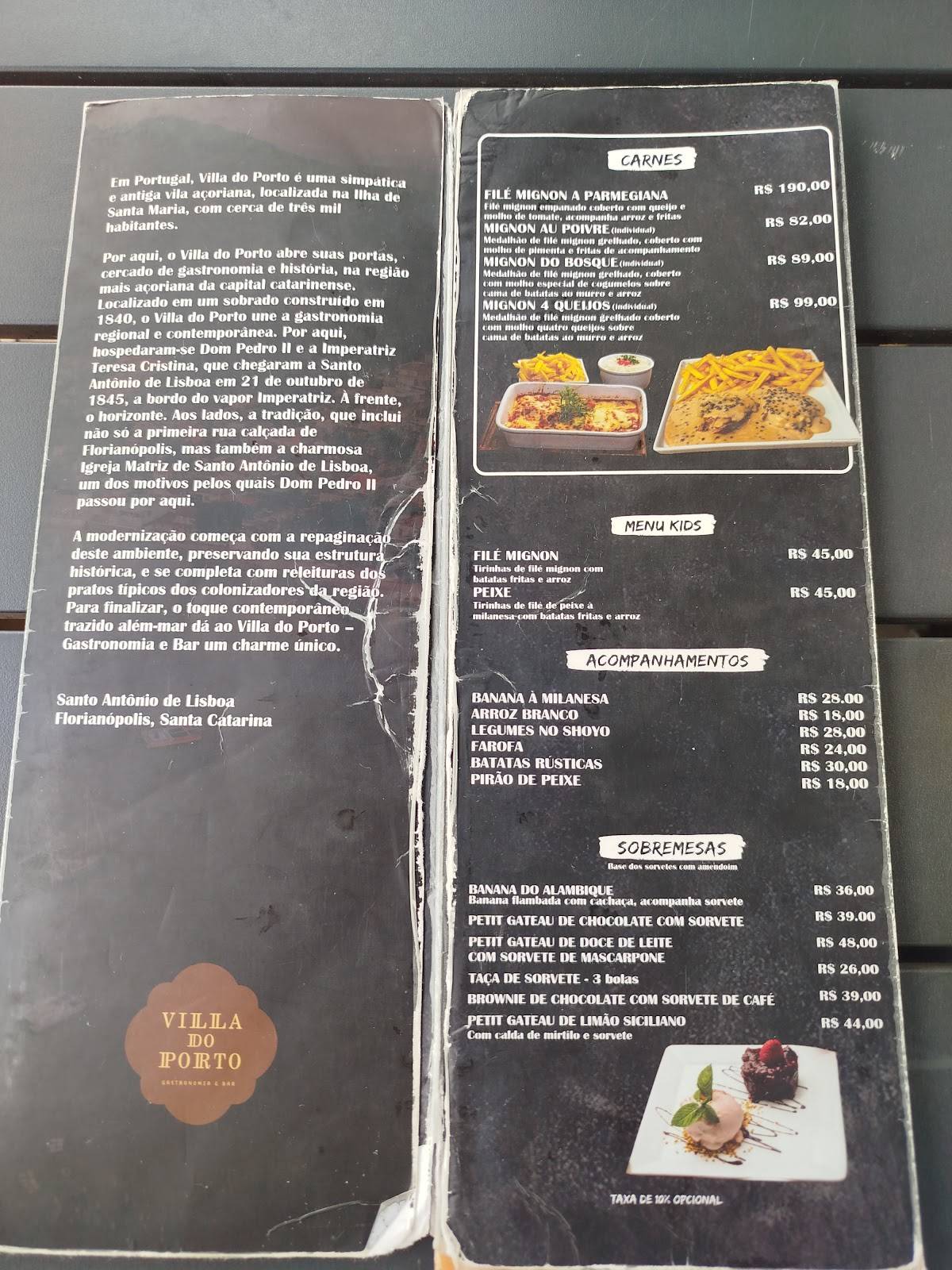 Villa do Porto - Gastronomia e Bar cardápio
