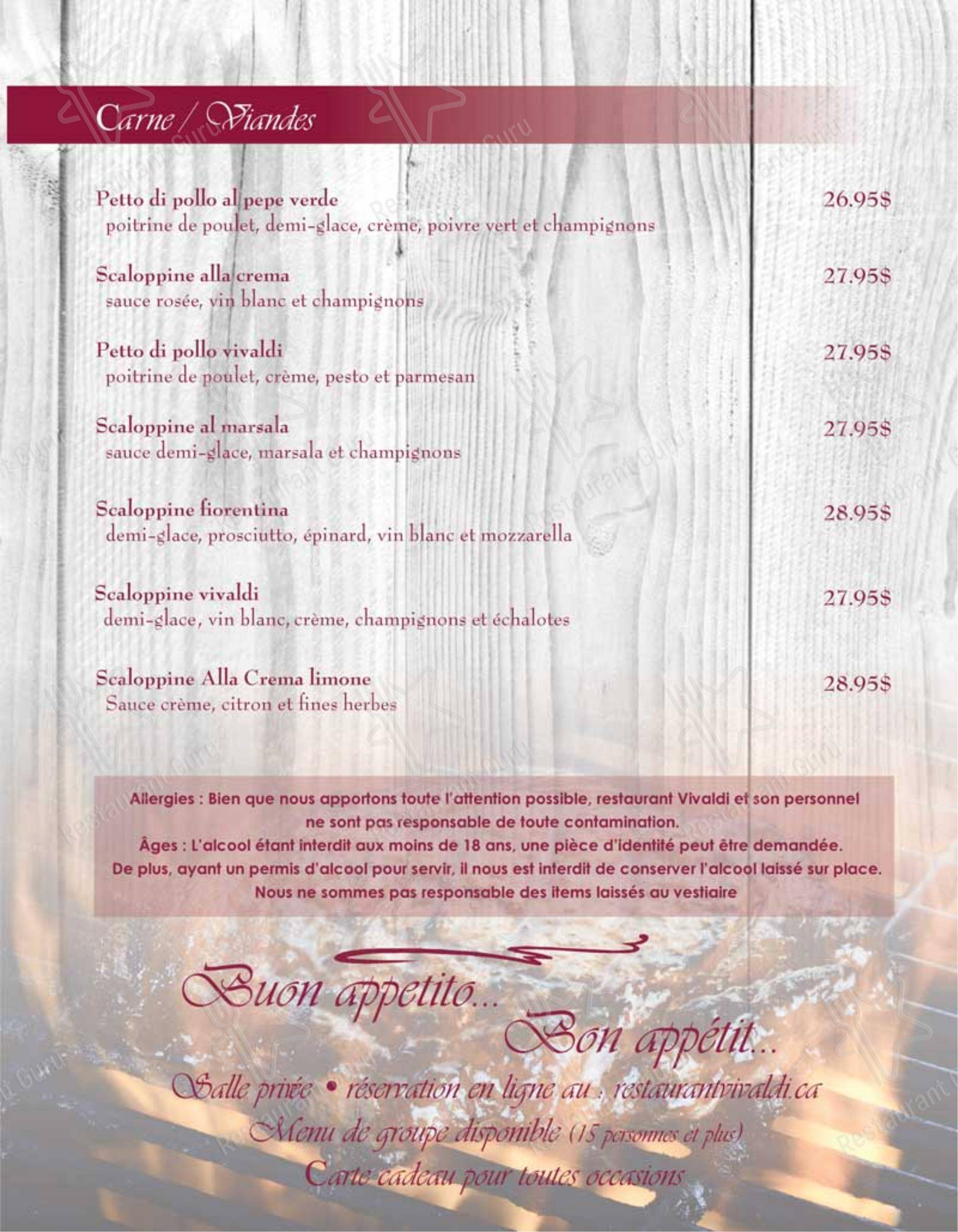 Menu bar pour Restaurant Vivaldi restaurant
