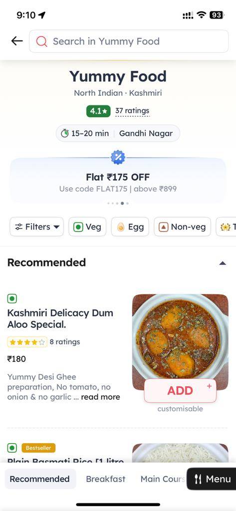 YUMMY FOOD menu