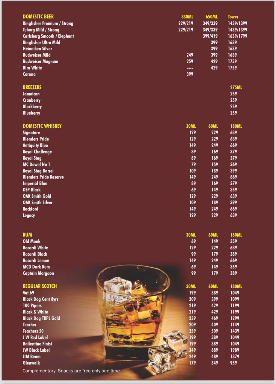 Yash Exotica menu