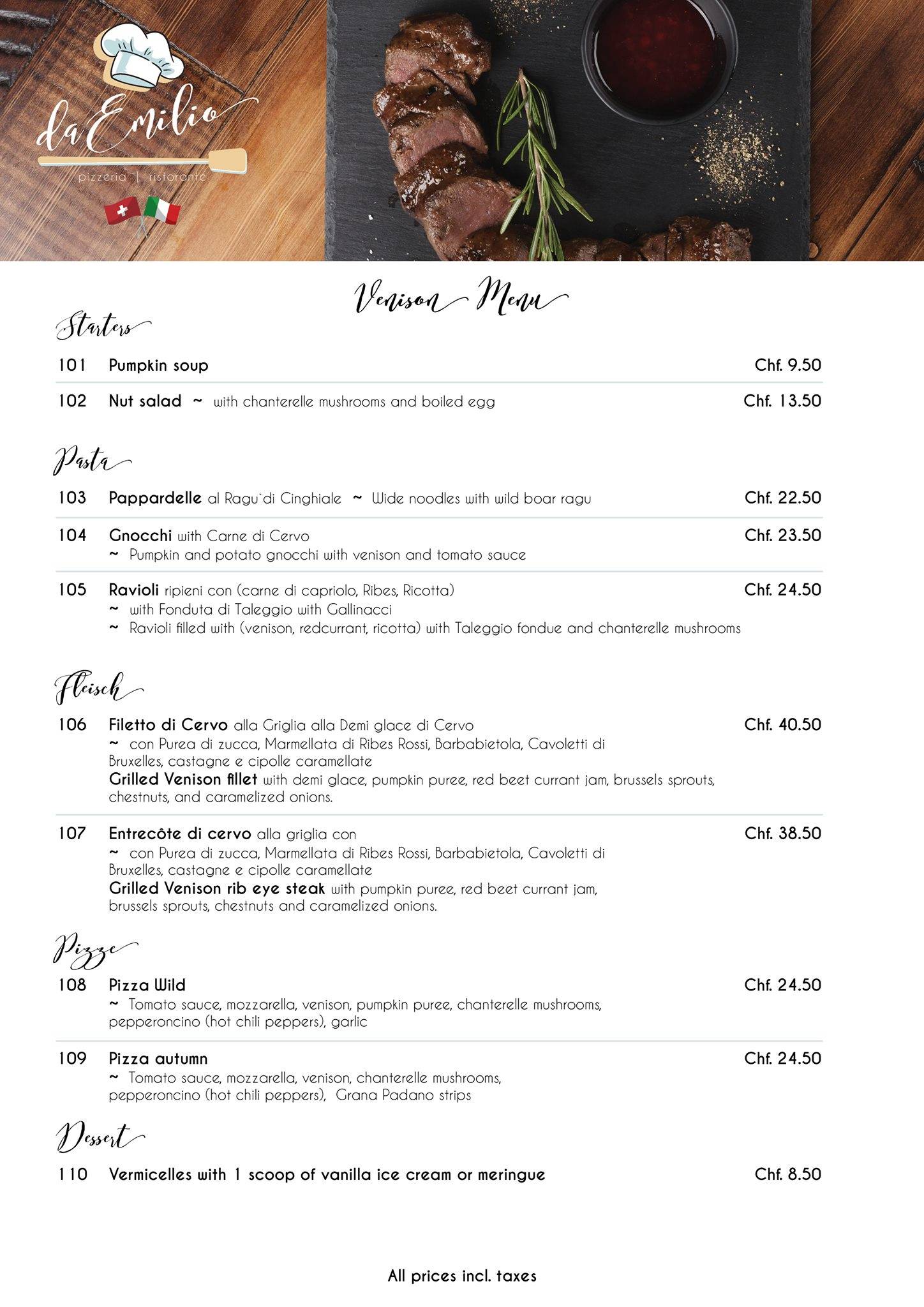 Menu di Ristorante e Pizzeria Emirosa Codaruina 