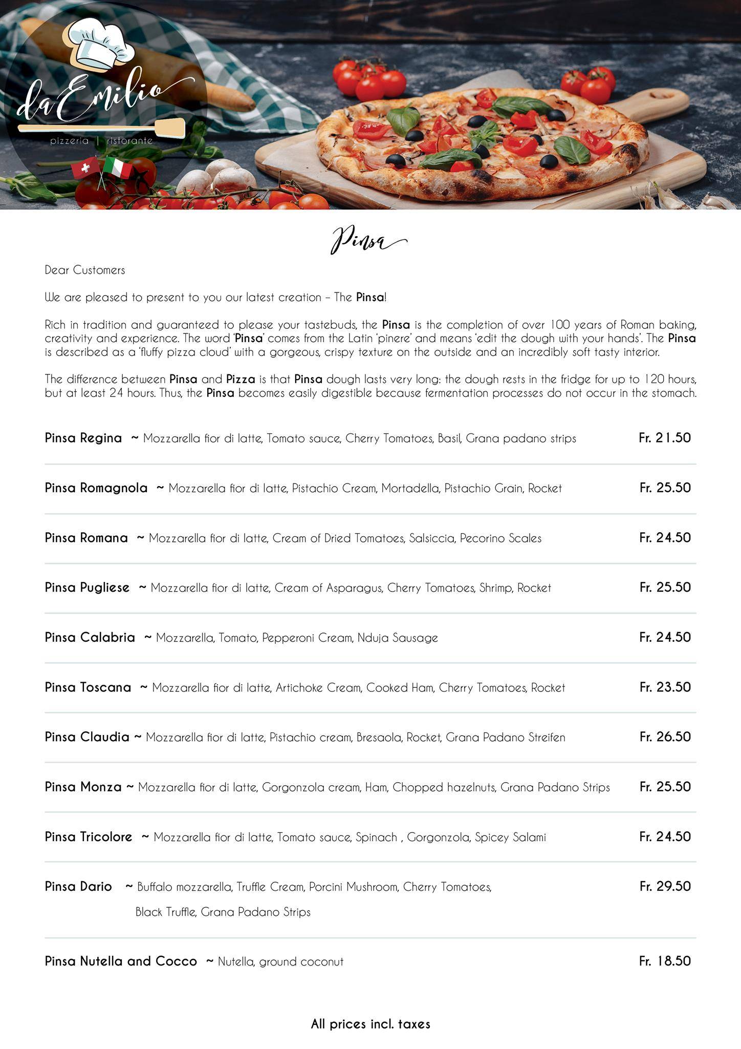 Menu di Ristorante e Pizzeria Emirosa Codaruina 