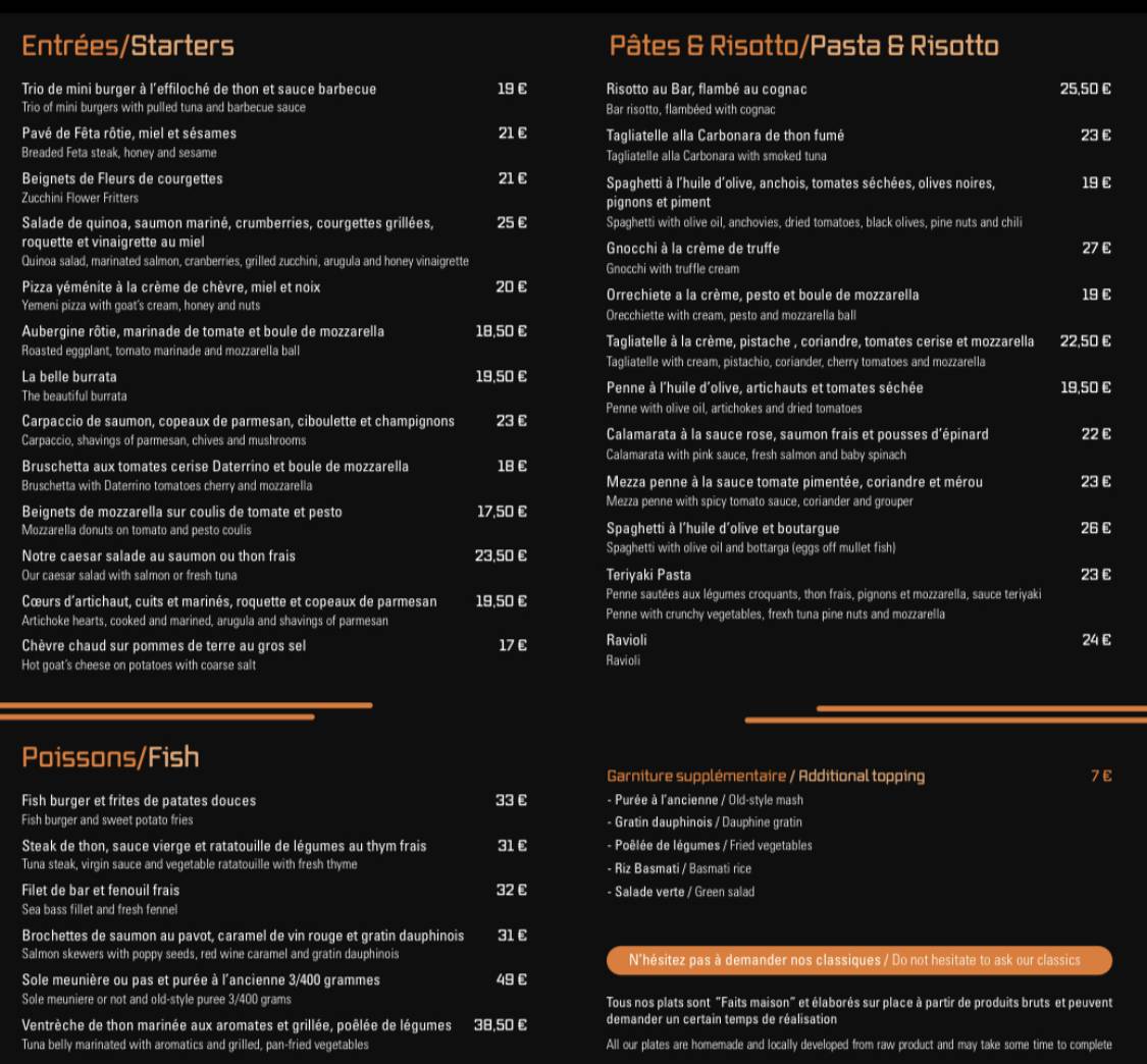 Menu de Restaurant l'Inté Caffé