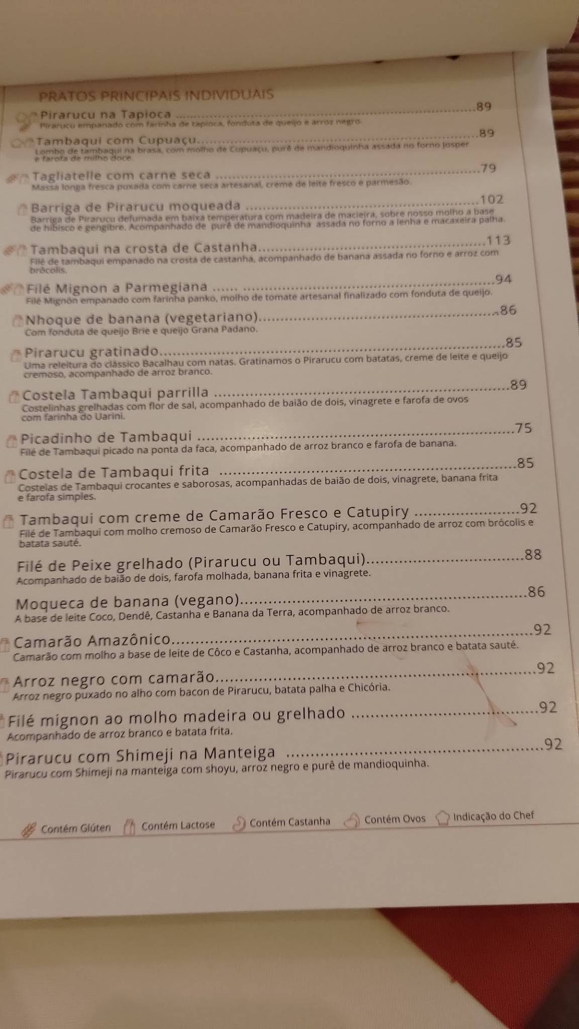 Restaurante Banzeiro Manaus cardápio
