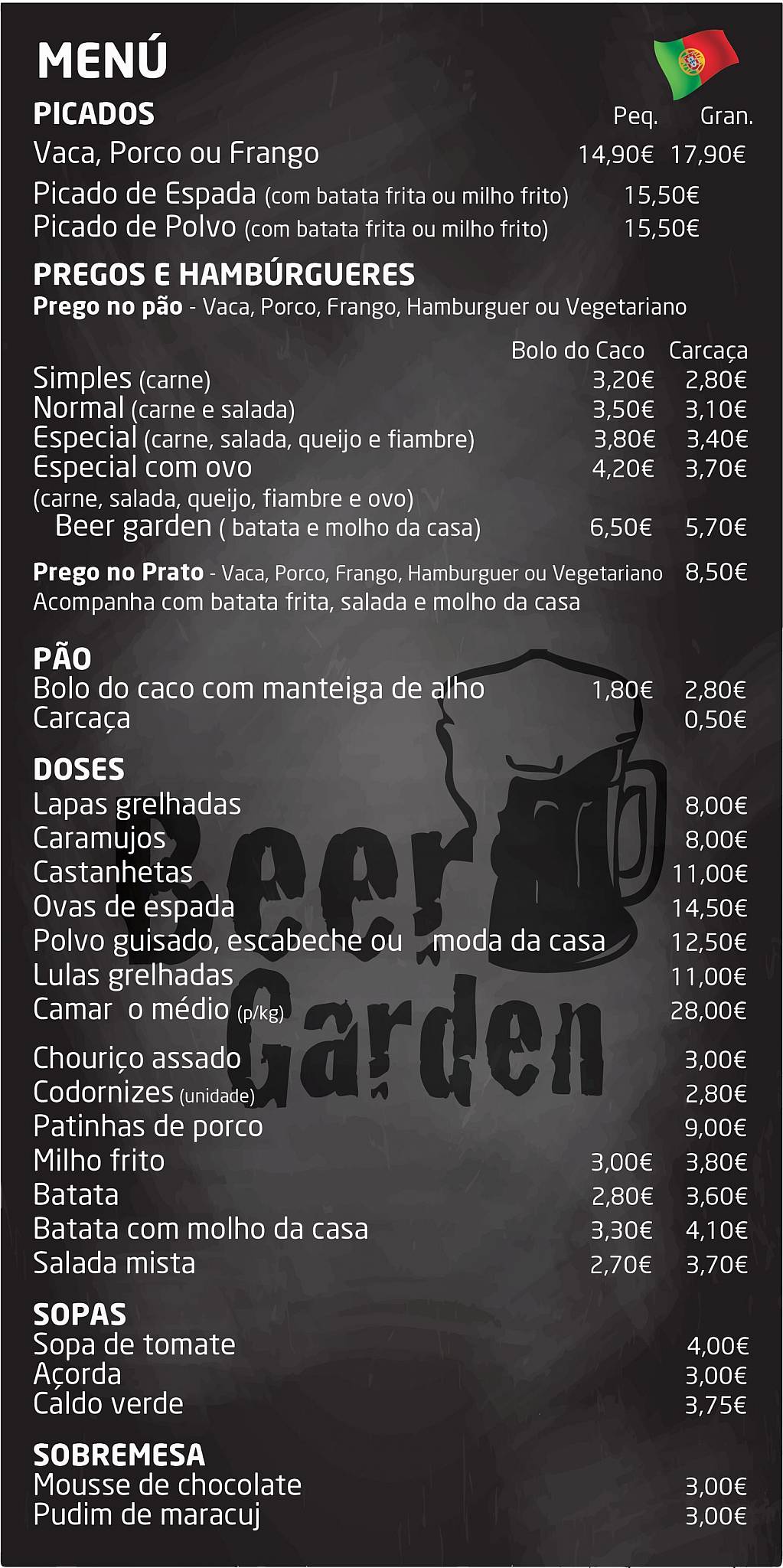 Menu em Restaurante Beer Garden, Funchal
