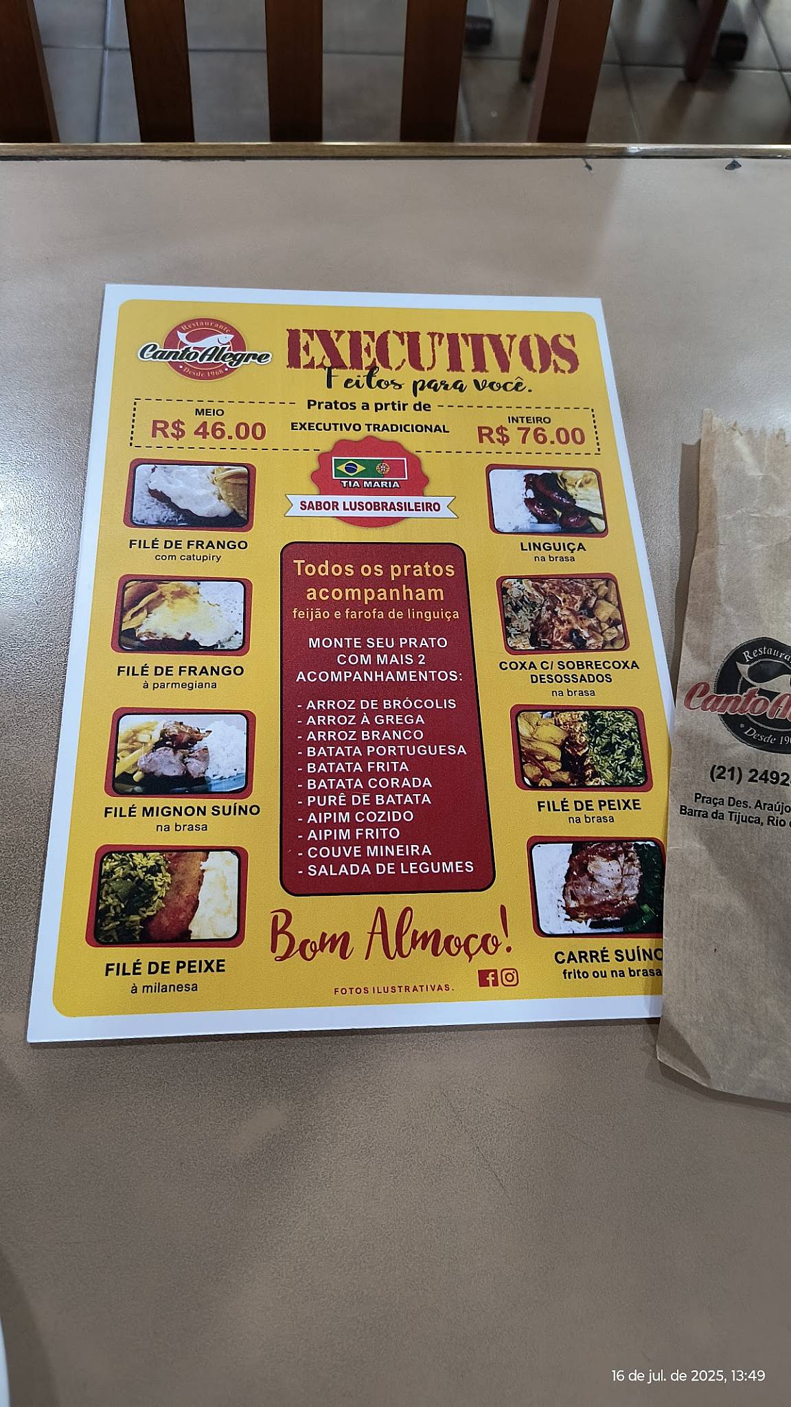 Restaurante Canto Alegre cardápio