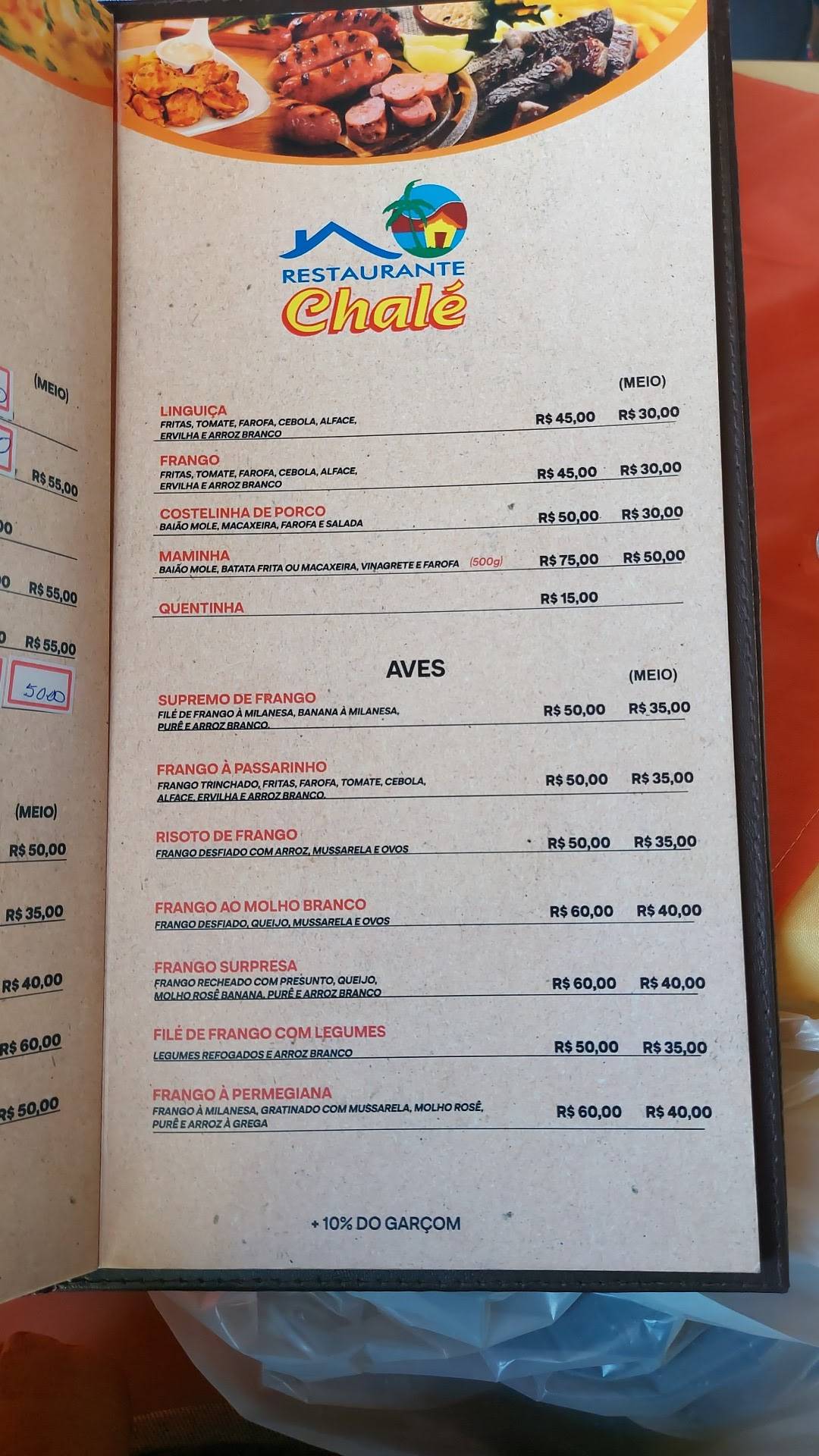 Restaurante Chalé cardápio