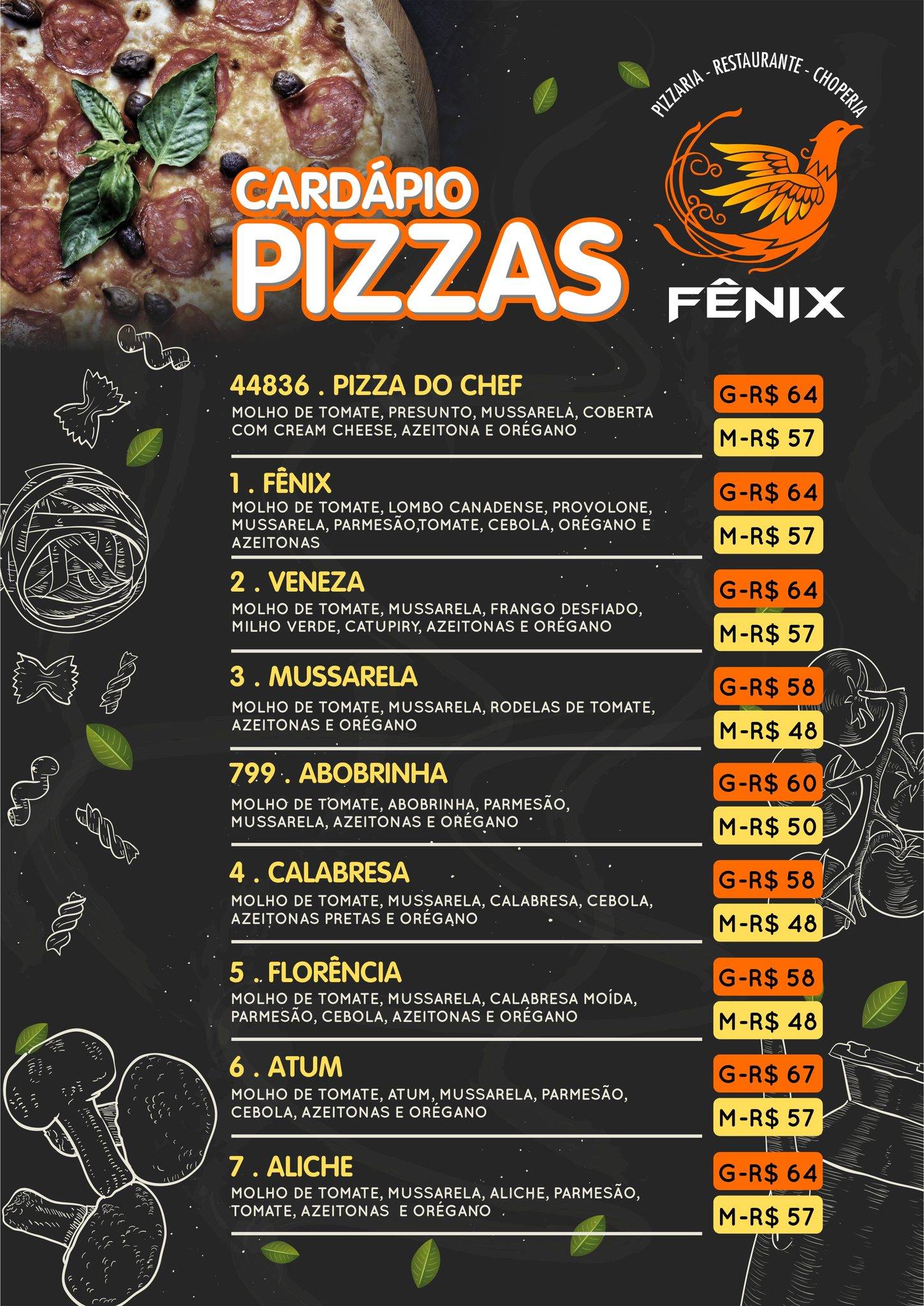 Restaurante, Choperia e Pizzaria Fênix cardápio