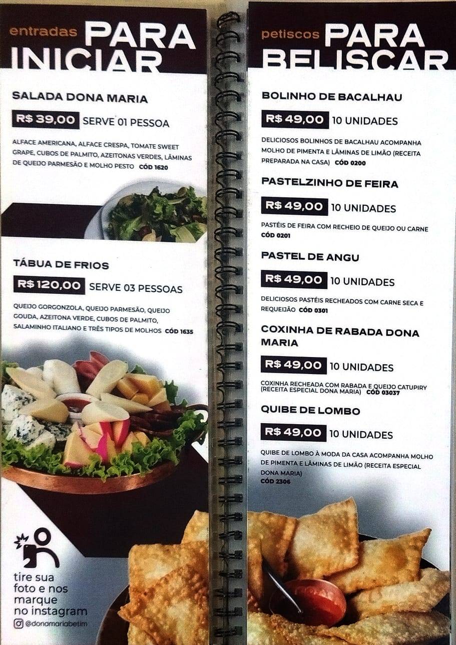 Restaurante Dona Maria cardápio