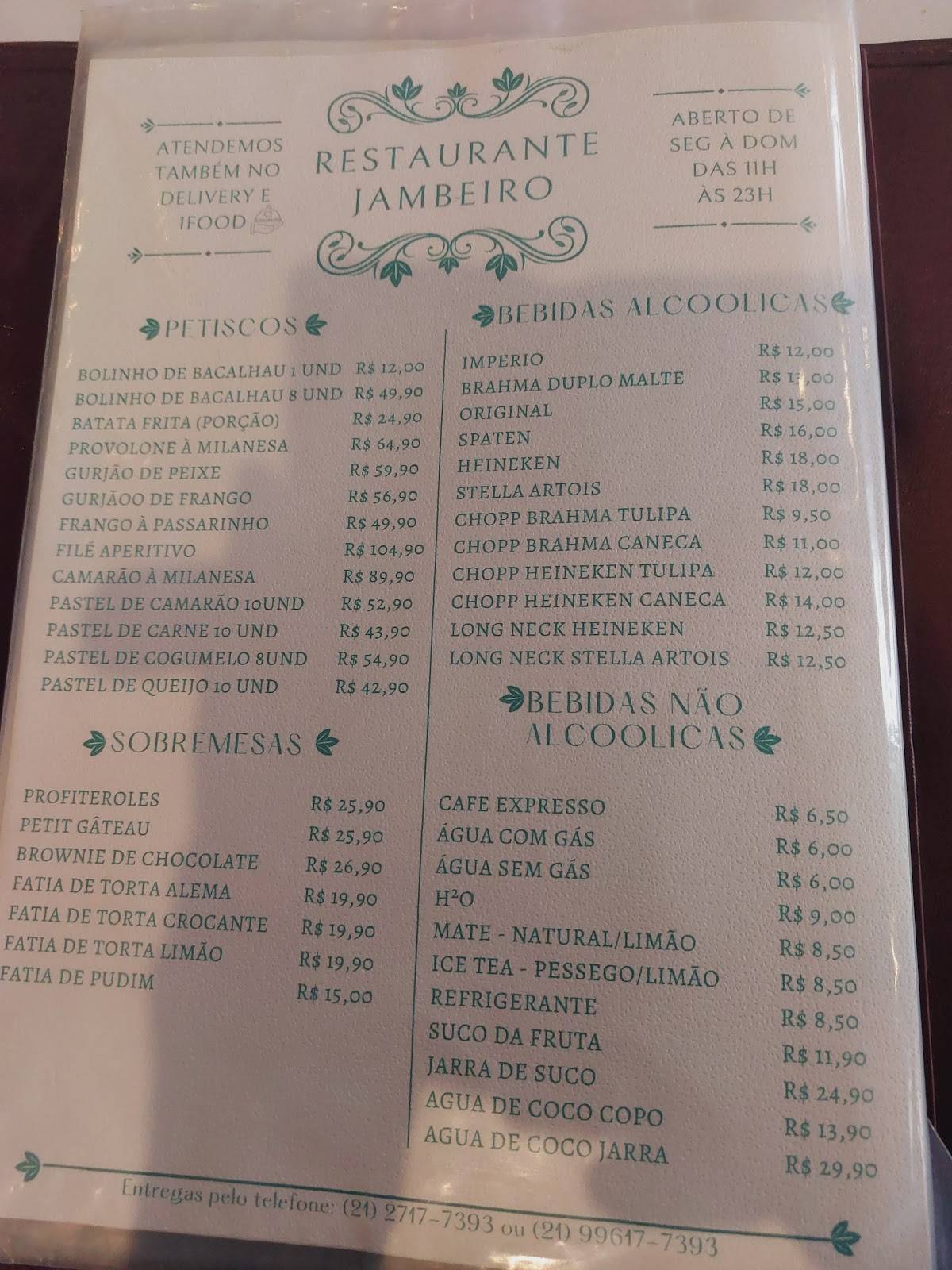 Restaurante Jambeiro cardápio