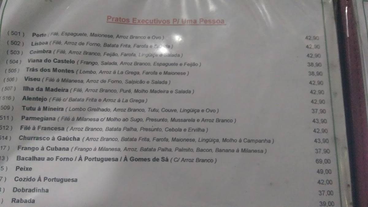 Restaurante Luso Brasileiro cardápio