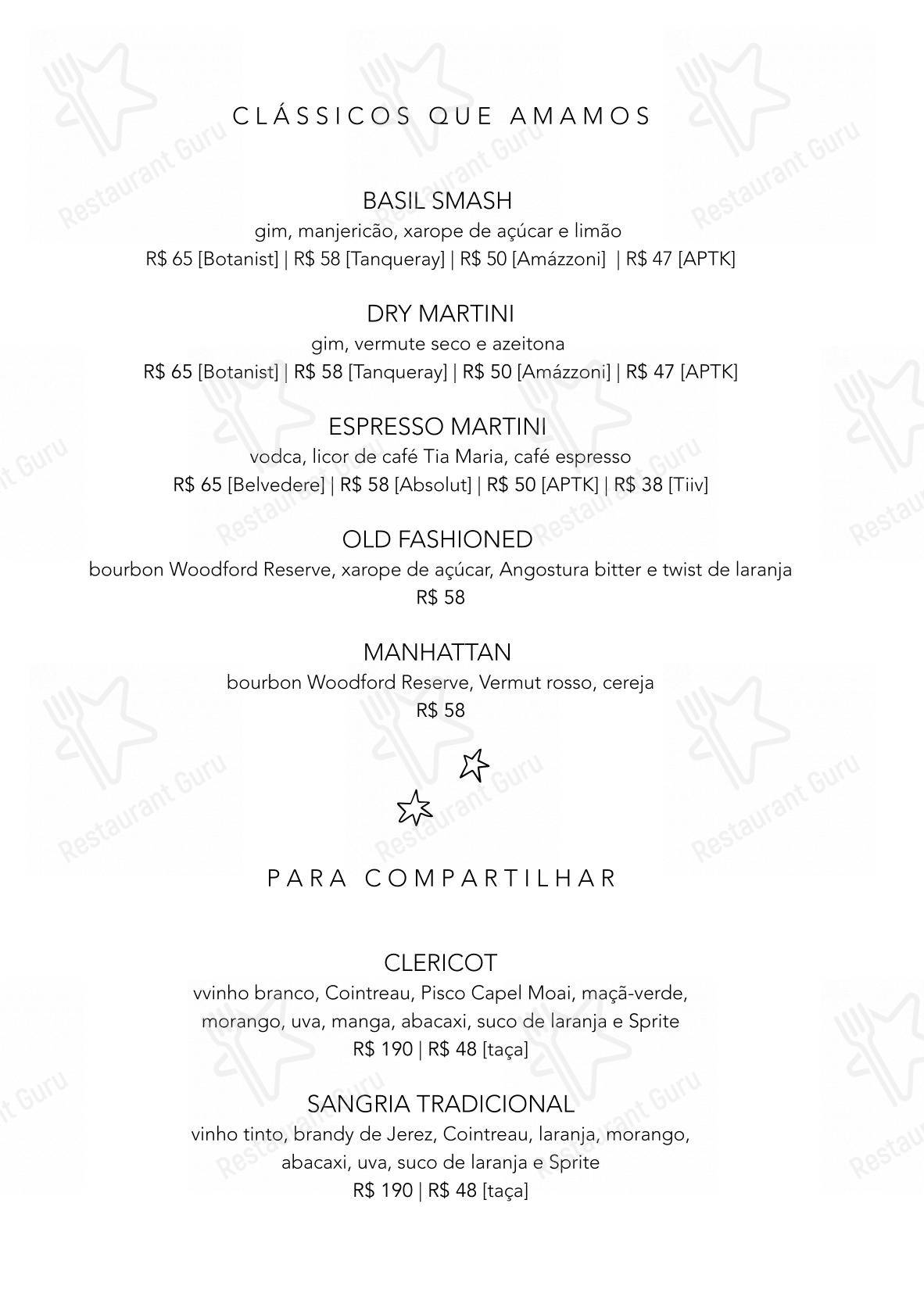 Menu para Restaurante Manioca em São Paulo
