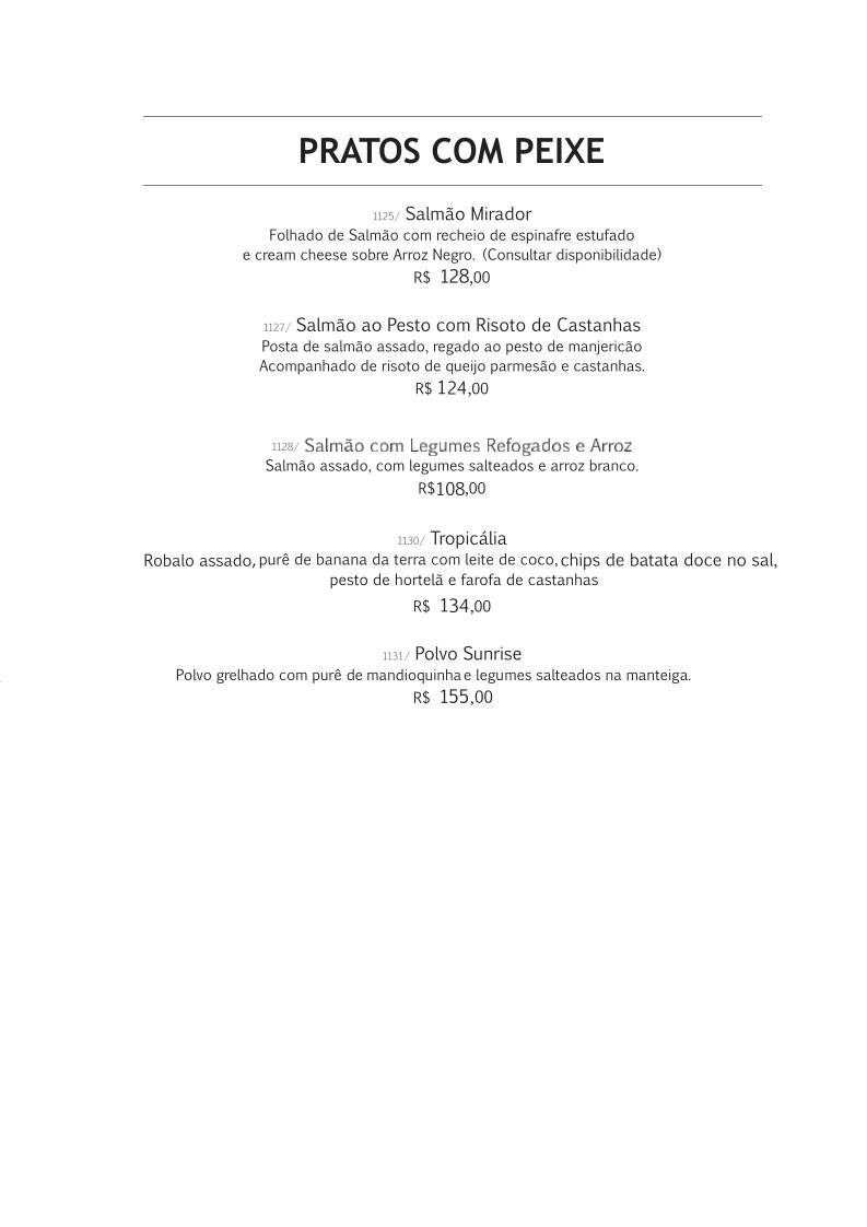 Restaurante Mirador cardápio