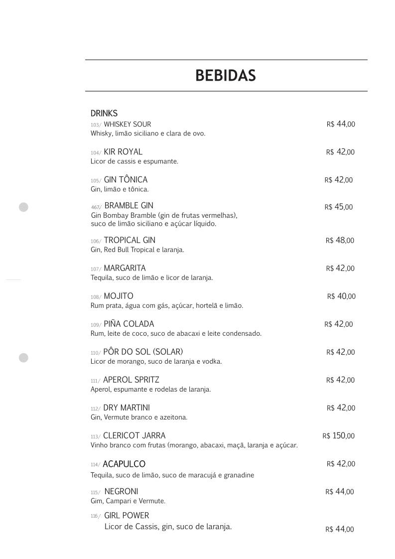 Restaurante Mirador cardápio