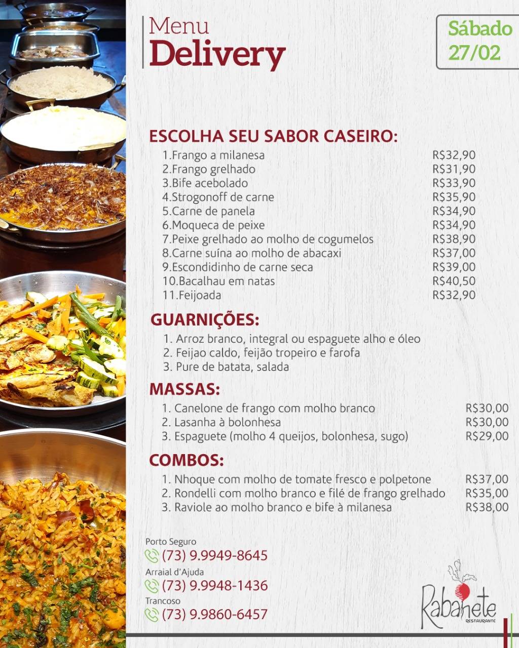 Restaurante Casa Rabanete Trancoso cardápio