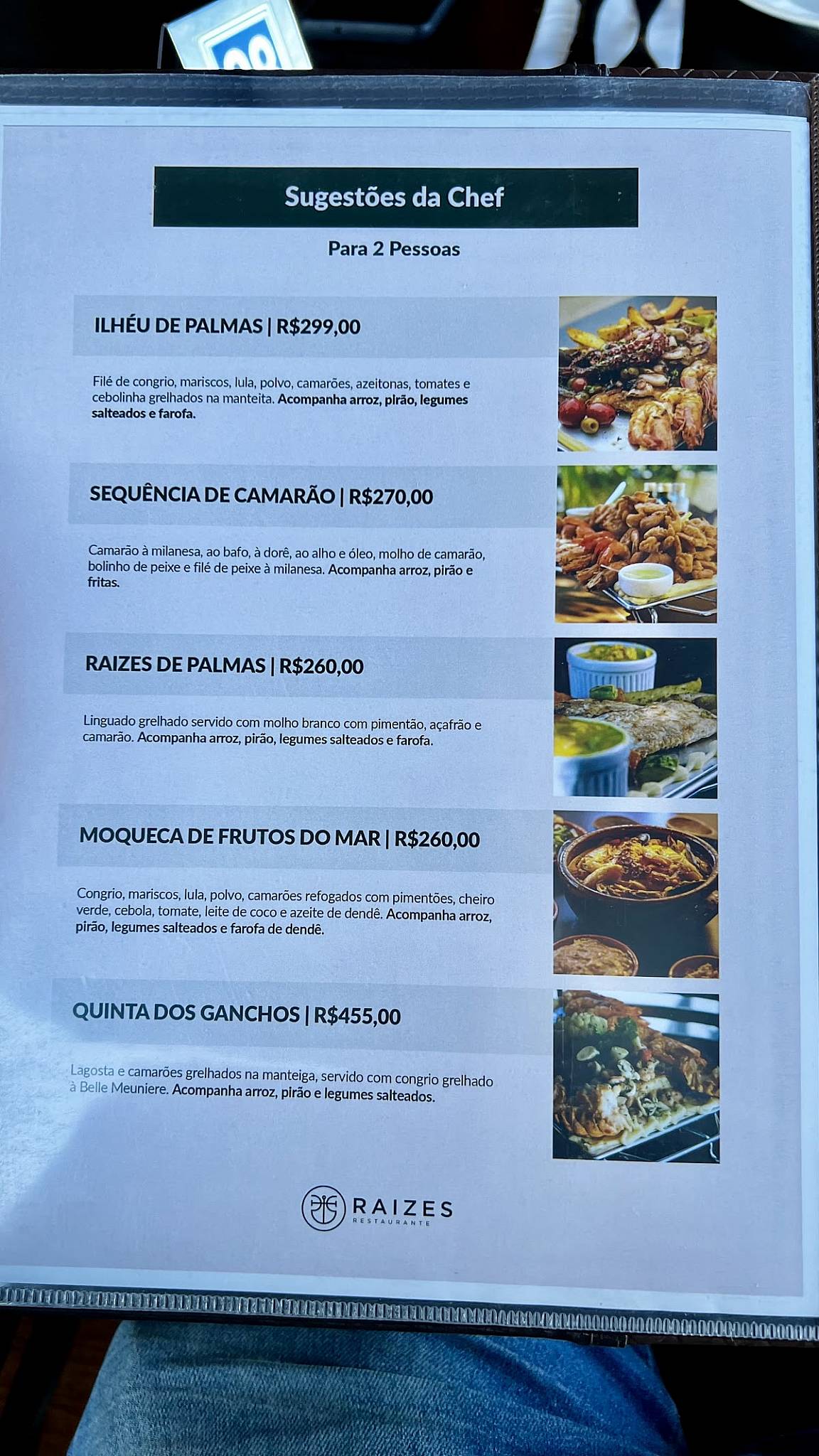 Restaurante Raizes cardápio