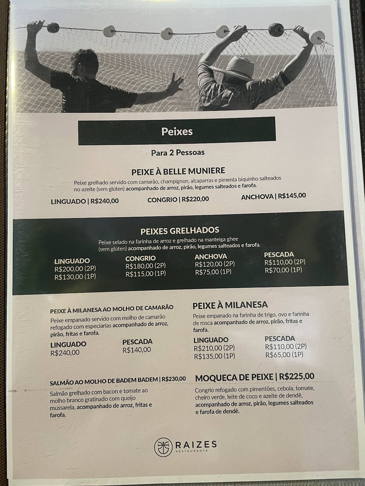 Restaurante Raizes cardápio