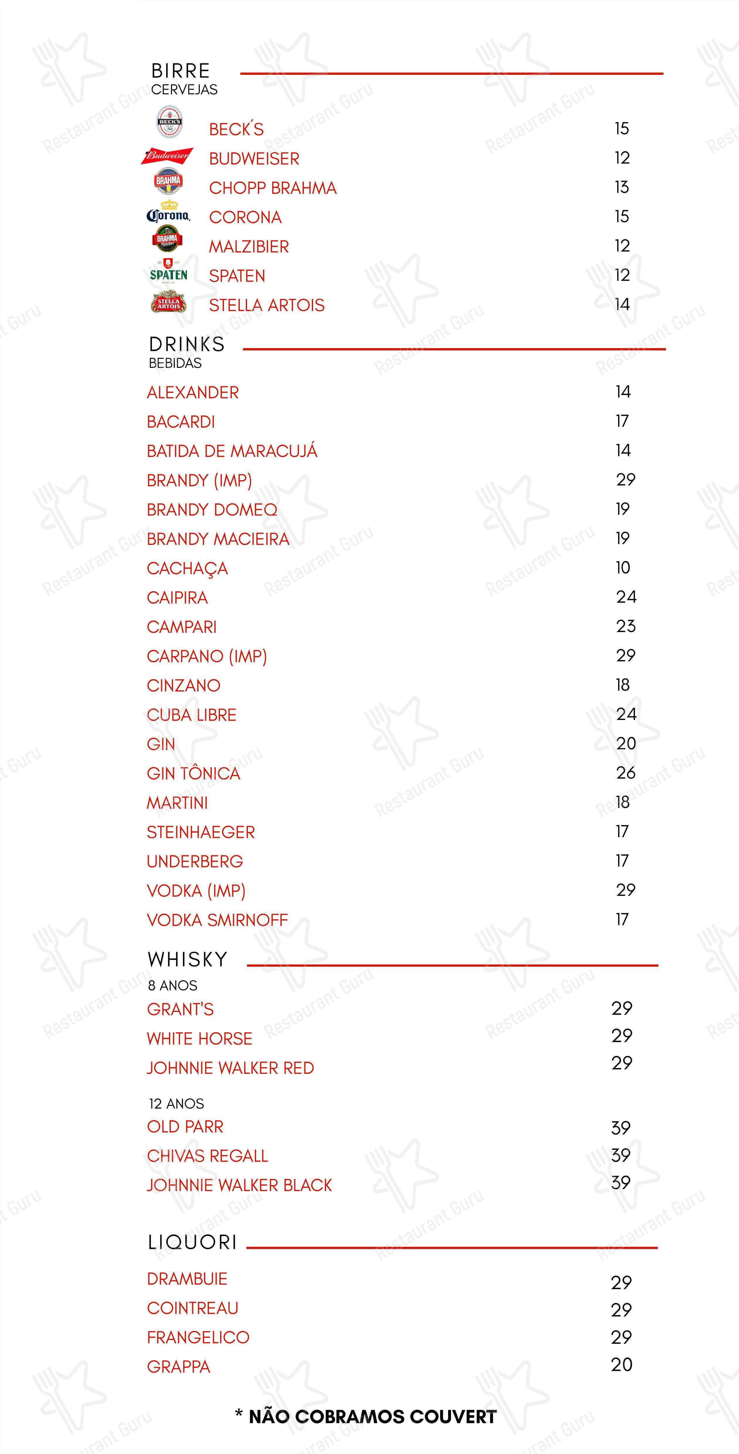 Restaurante Spaghetto em Curitiba - Menu