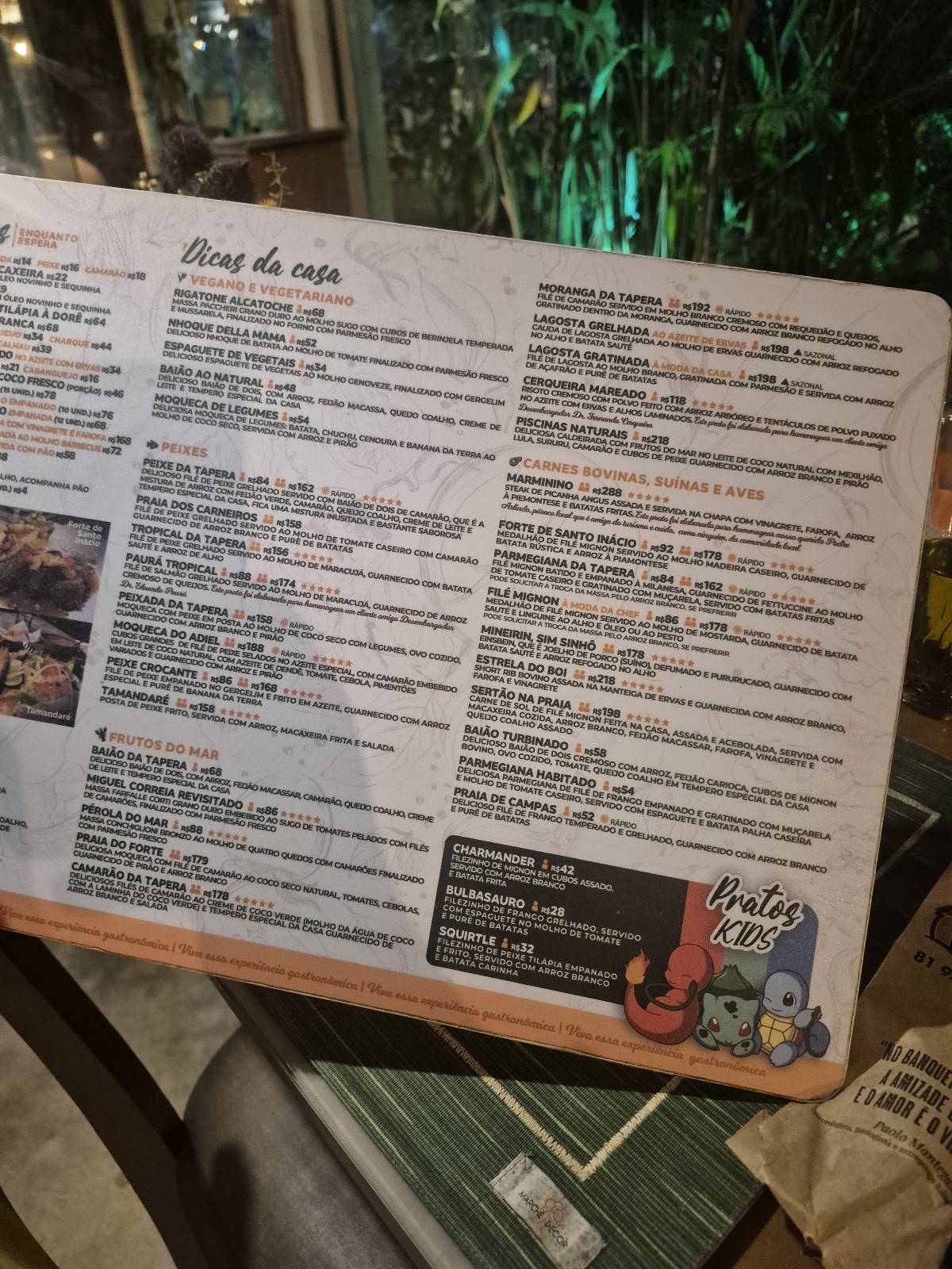 Restaurante Tapera do Sabor cardápio