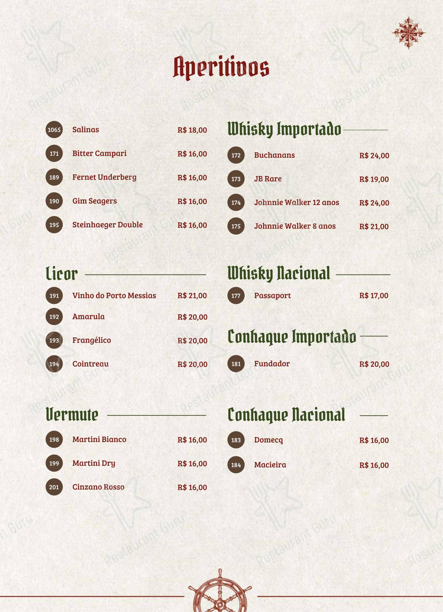 Menu bar para Restaurante Tortuga em Curitiba