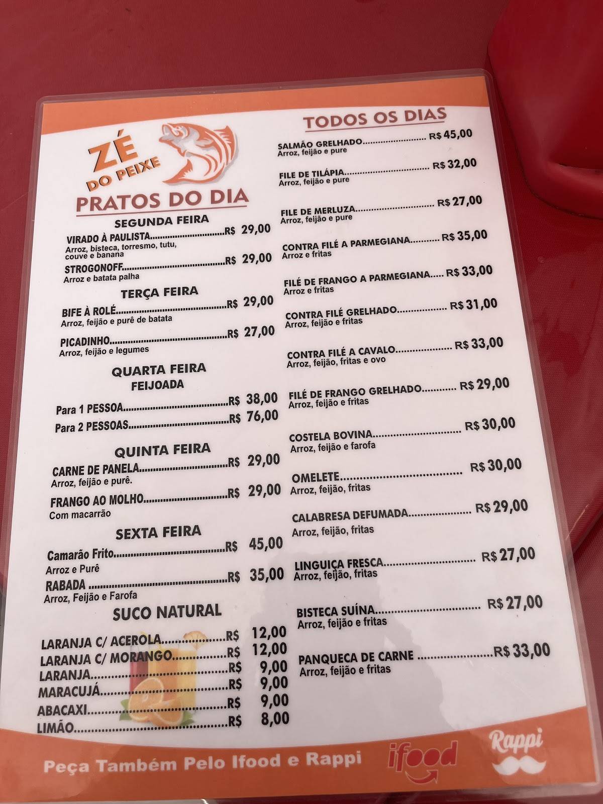 Zé do Peixe cardápio