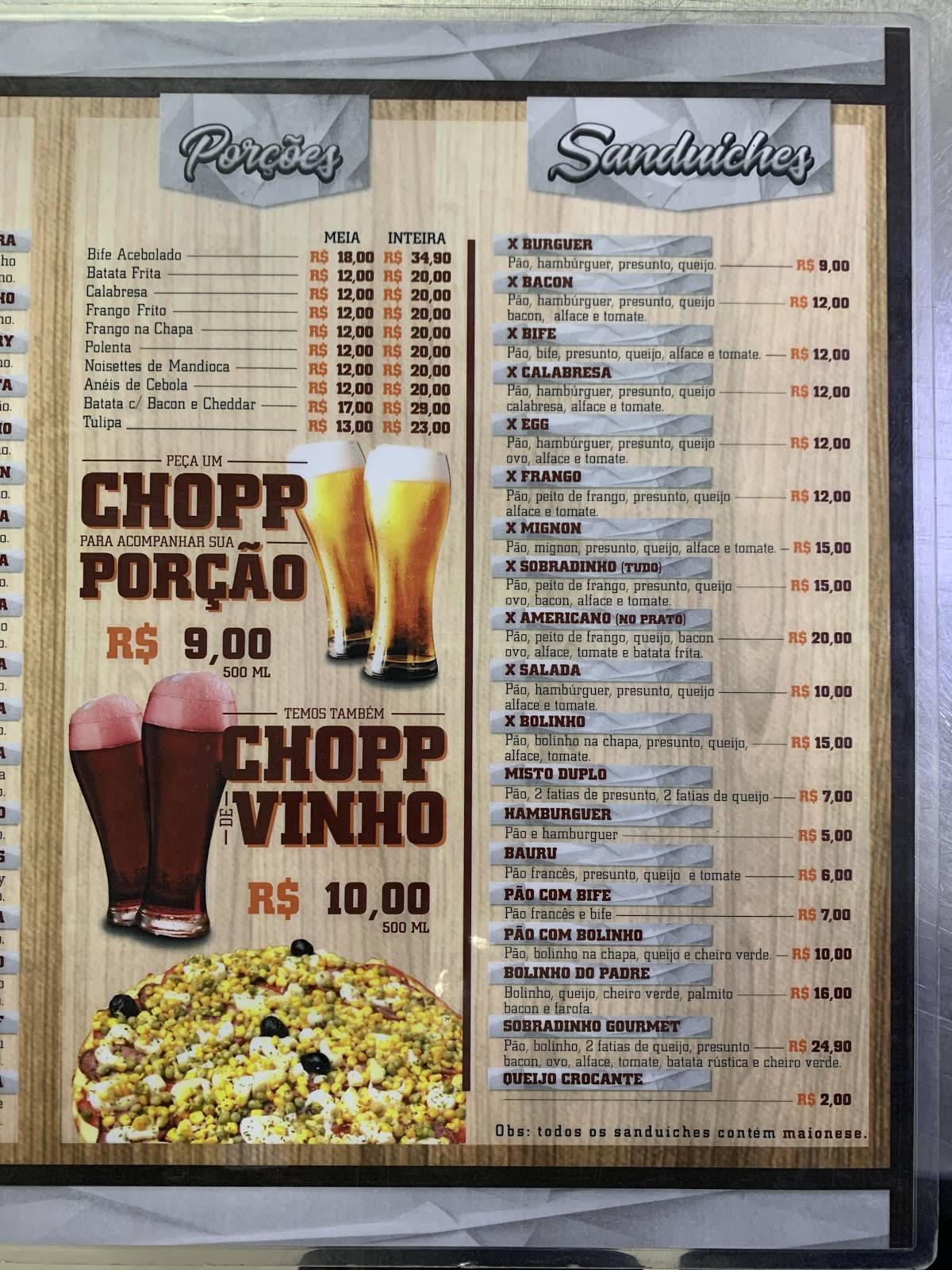 Restaurante e Lanchonete Sobradinho cardápio