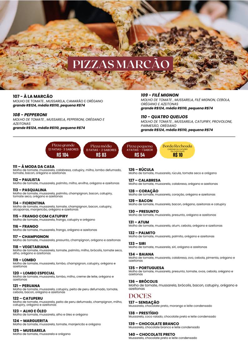 Restaurante e Pizzaria Marcão cardápio