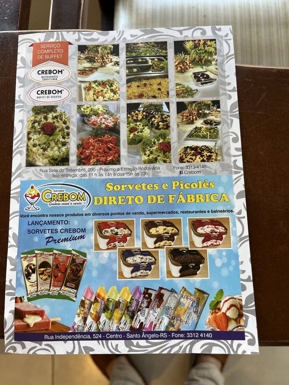 Restaurante e Sorveteria Crebom cardápio