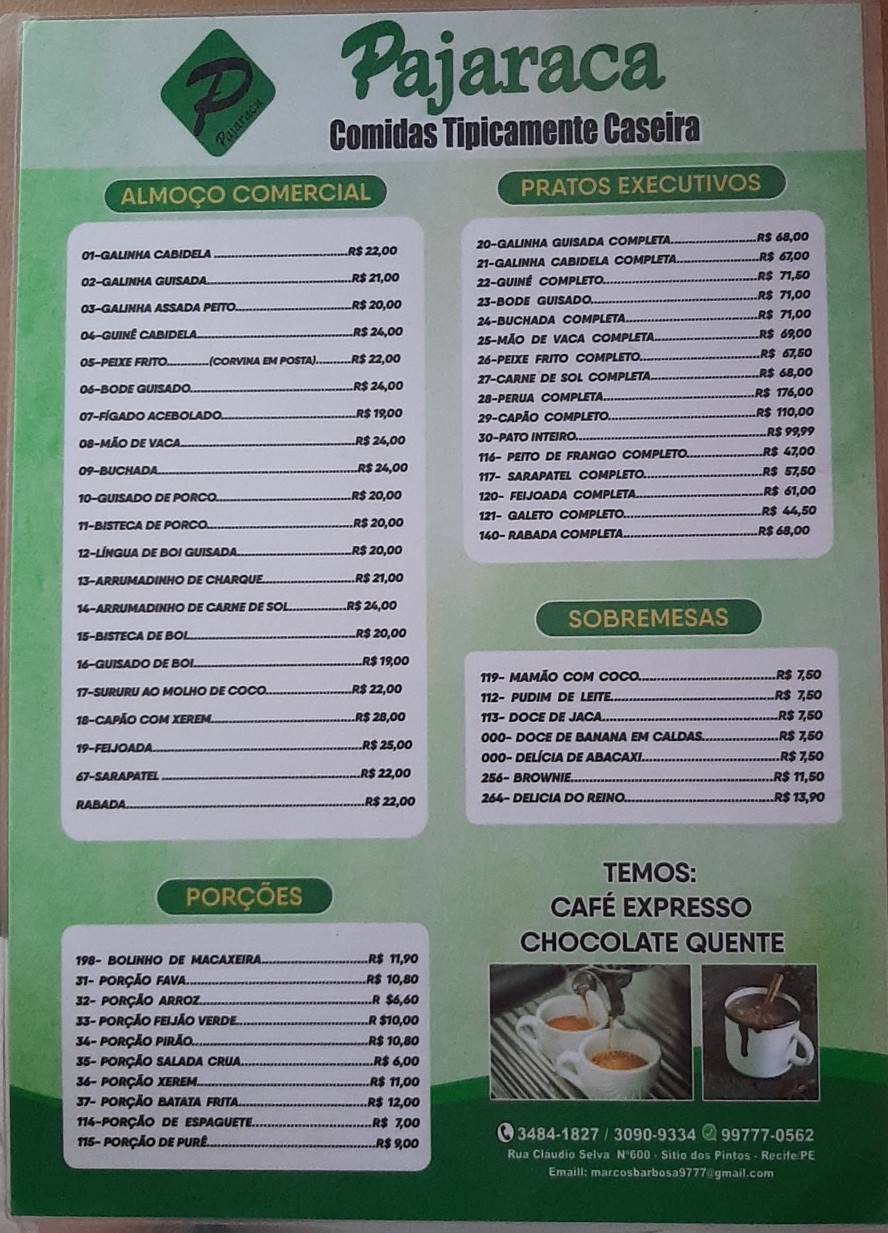 Restaurante Pajaraca cardápio