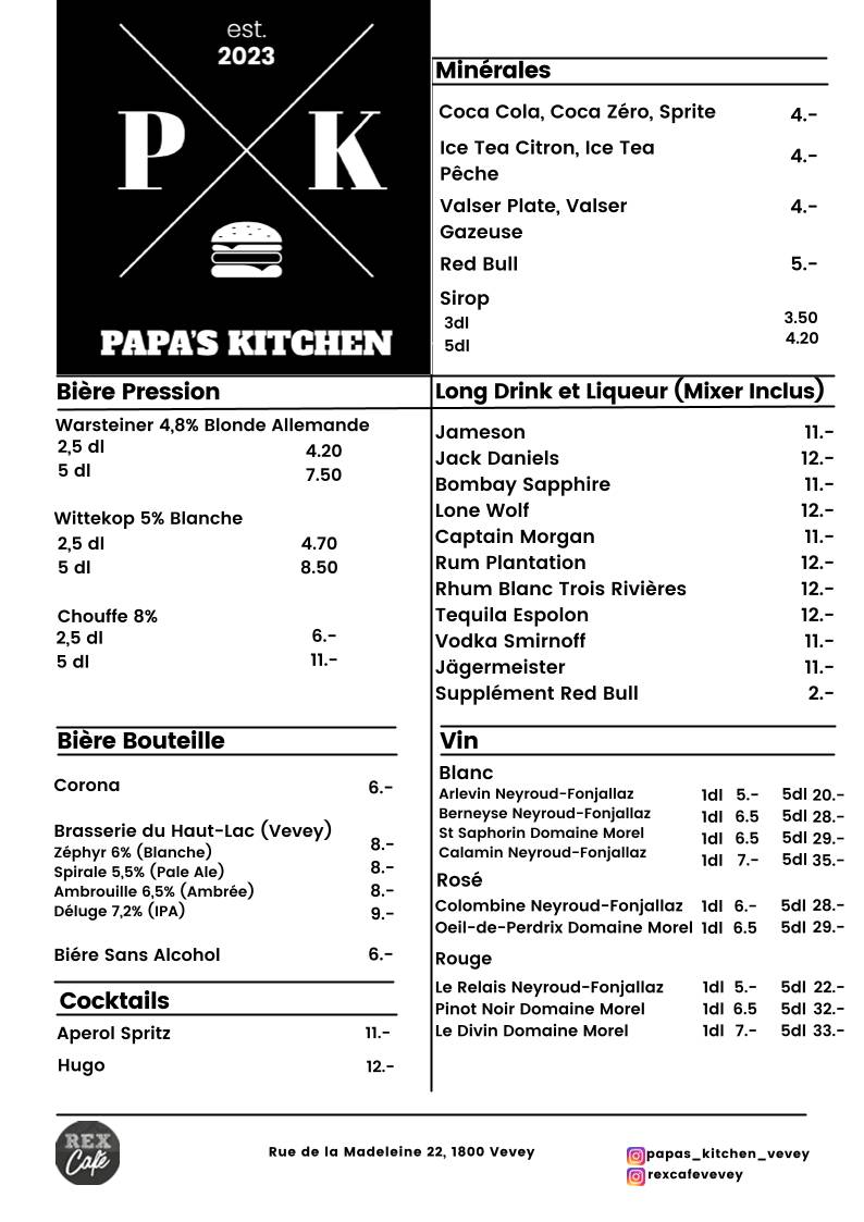 Menu di Rex Café - Vevey 